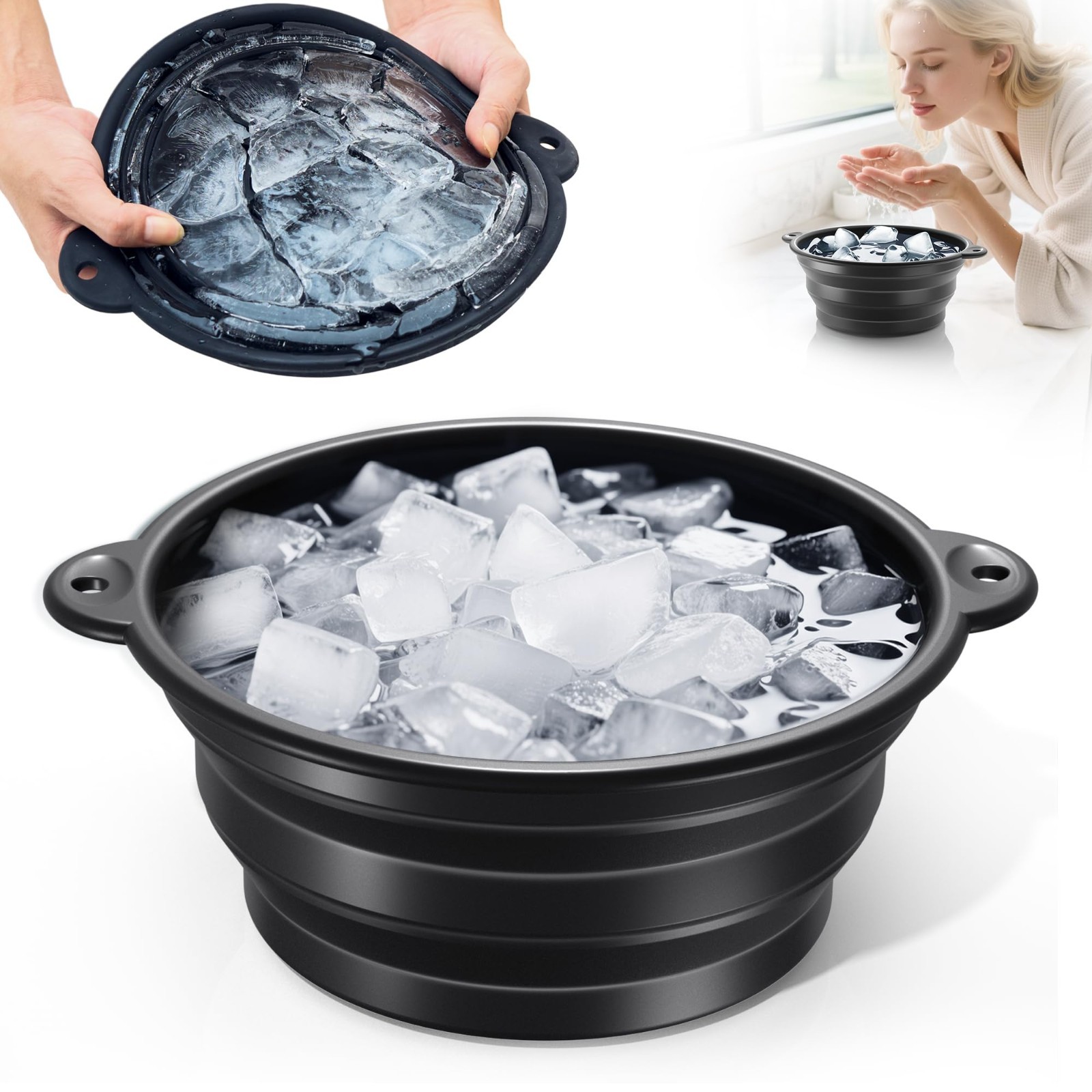 Silicone Foldable Face Ice Bath Bowl with Ice Tray – Cold Plunge for Skin Tighte