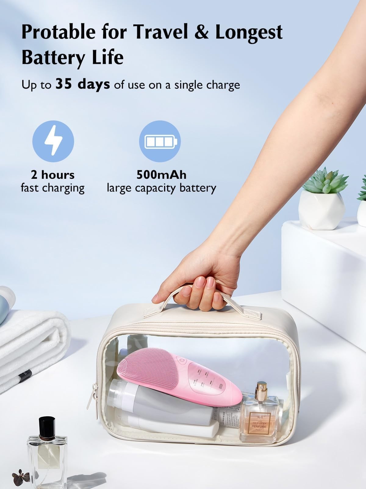 Waterproof Rechargeable Silicone Facial Cleansing Brush, 4 Modes, Exfoliator for