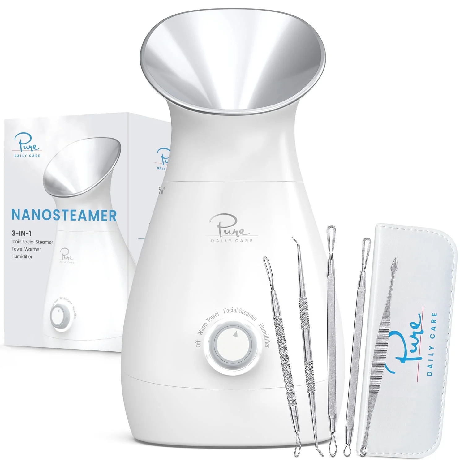Nano Steamer 3-In-1 Ionic Facial Nano Facial Mister 5-Piece Stainless Steel Skin