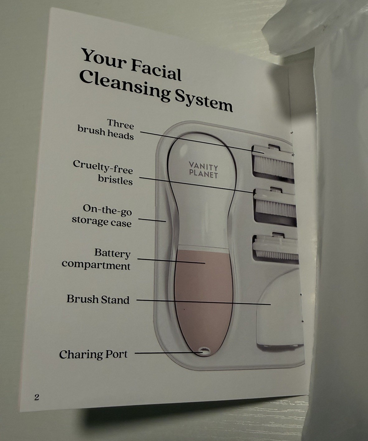 Vanity Planet Facial Cleansing System Rotating Three Brush Heads White & Pink