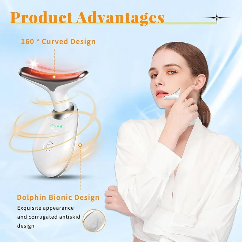 Face Neck Microcurrent Massager LED Photon Therapy Skin Lift Anti Aging Device
