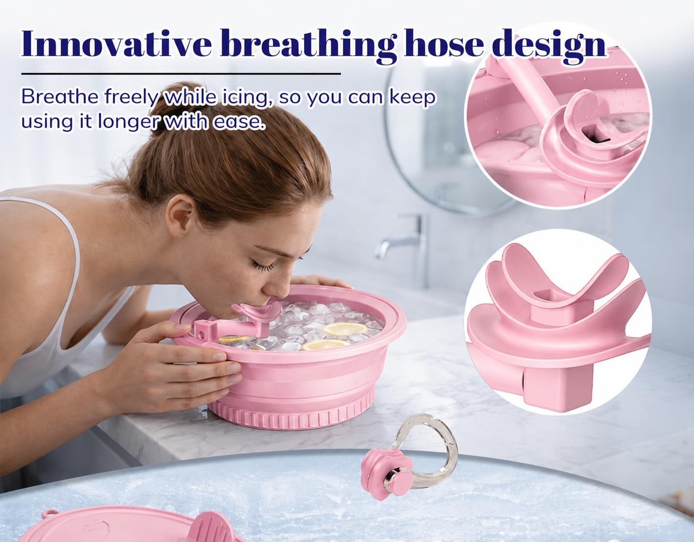 Ice Bath Bowl with Breathing Tubes and Built-in Ice Tray, Collapsible Silicon…