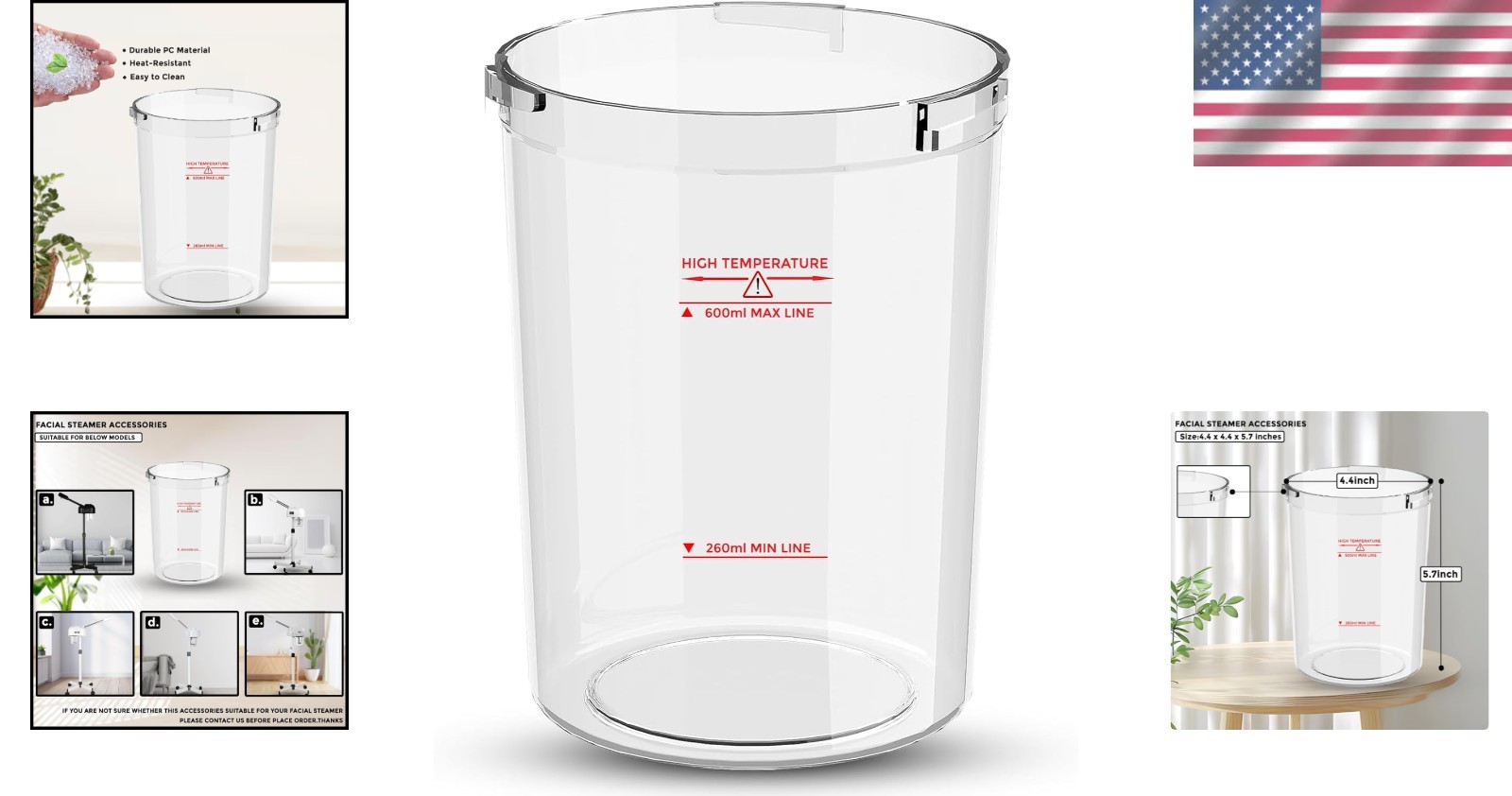 Professional Facial Steamer Water Jar – 4.4 x 4.4 x 5.7 Inches, Heat-Resistant