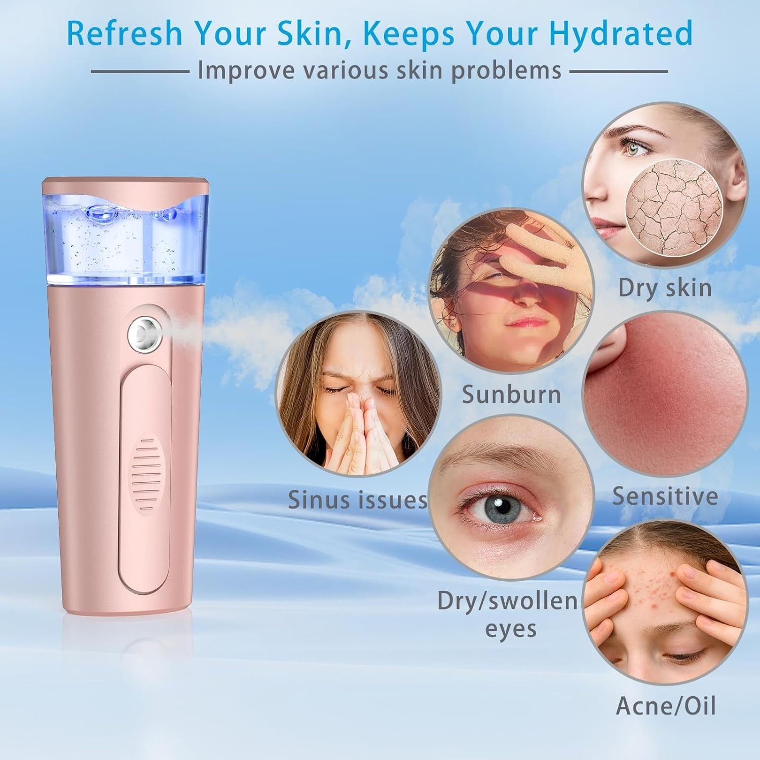 Nano Face Mister, Facial Steamer, USB Rechargeable Cool Mist Sprayer, 40ml Visua