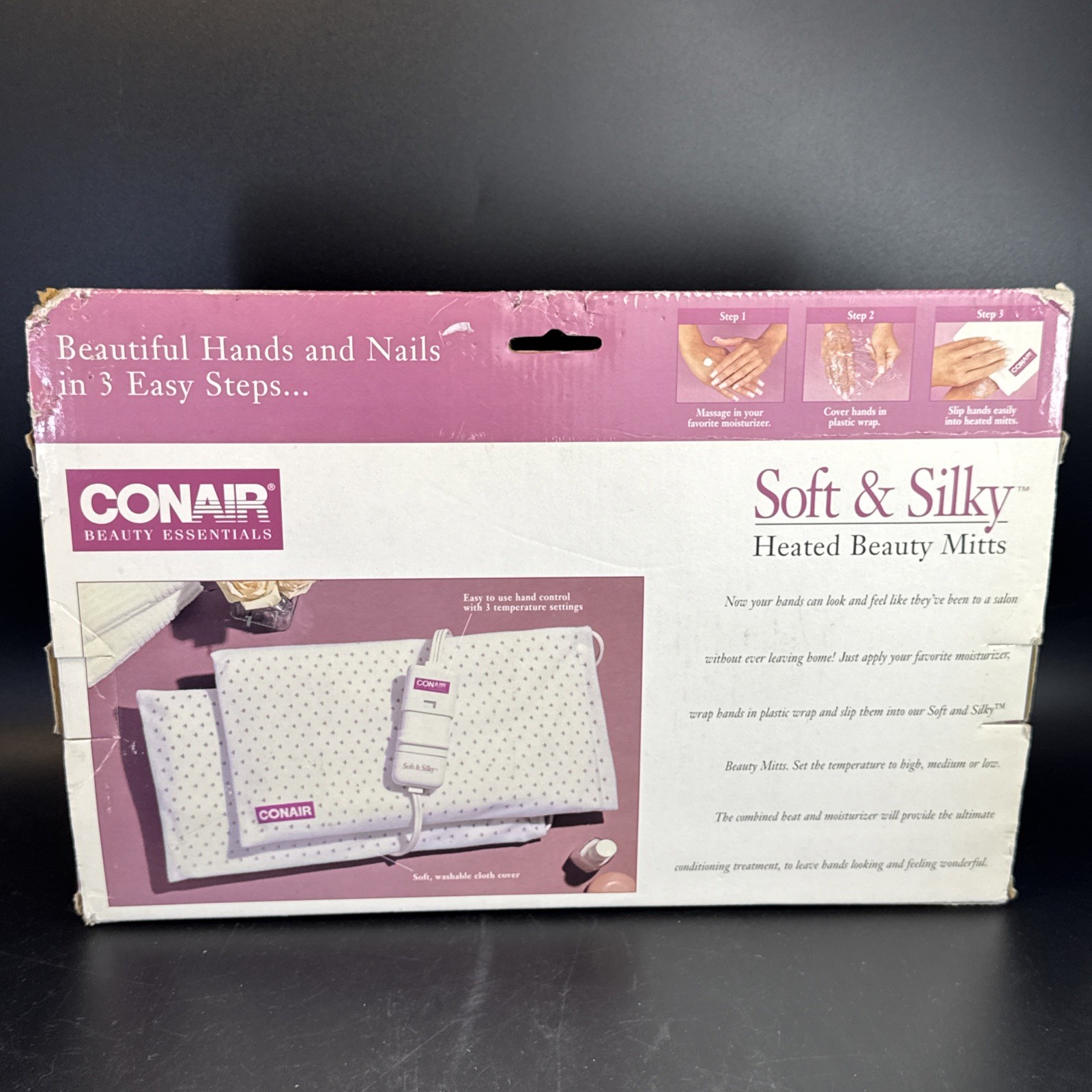 Conair Soft & Silky Heated Beauty Mitts With Box Pink & White Smooth Hands