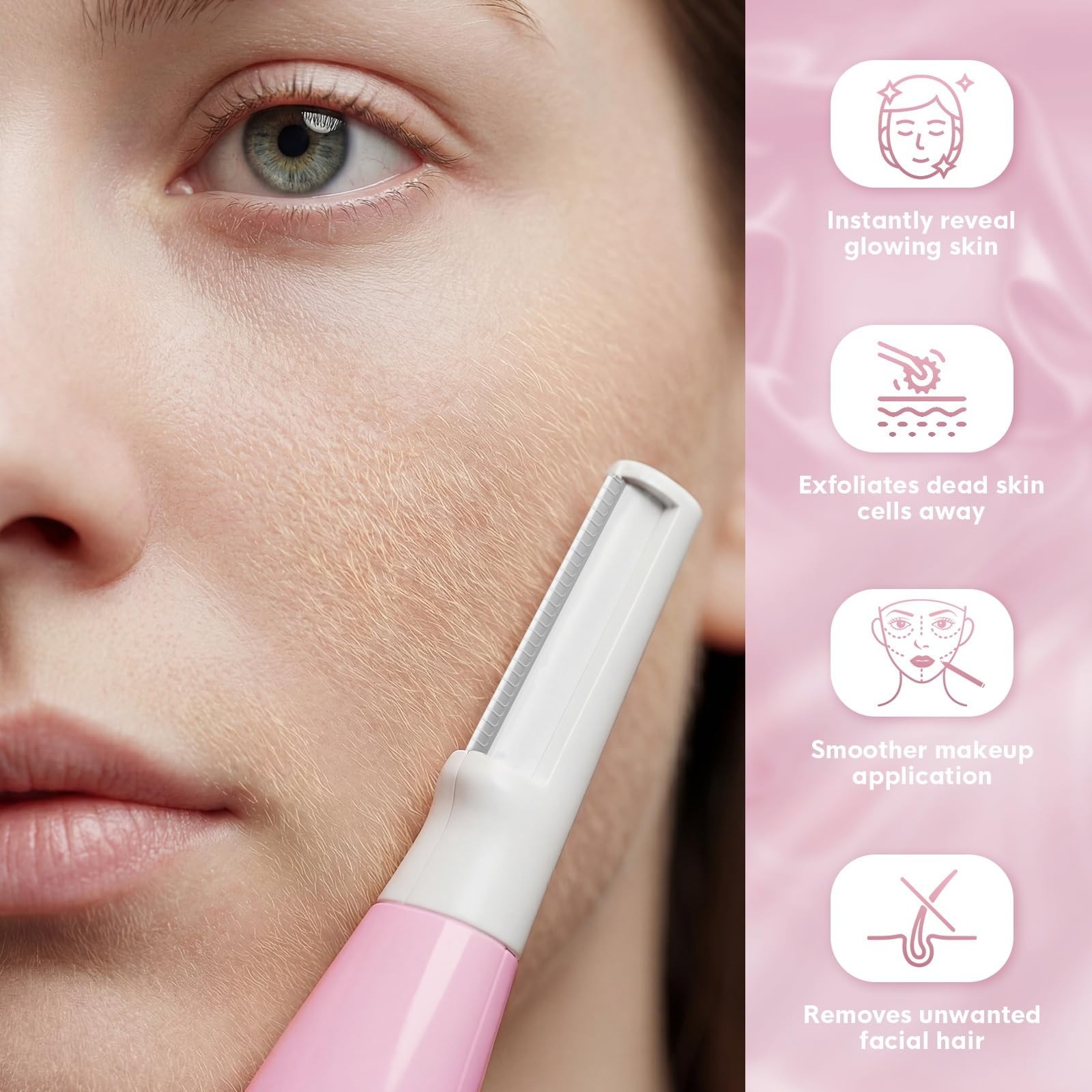 Sonic Dermaplaning Razor for Women – Facial Exfoliation, Peach Fuzz Removal, 3 S