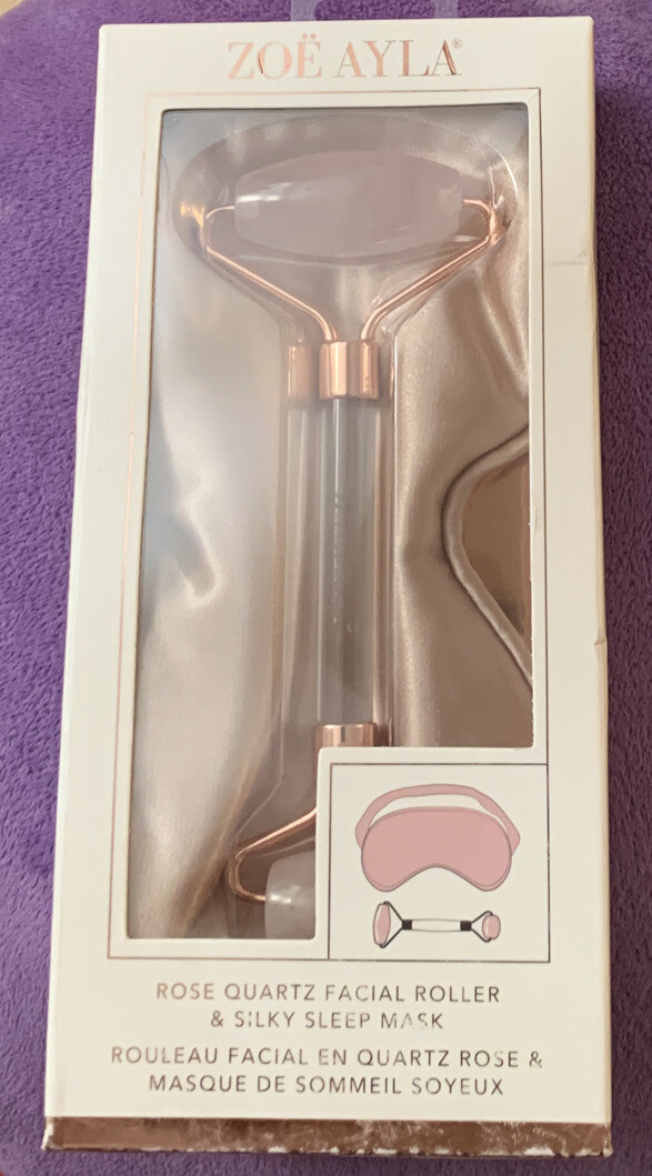 Zoe Ayla Luxurious Rose Quartz Facial Roller With Silky Sleep Mask New In Box