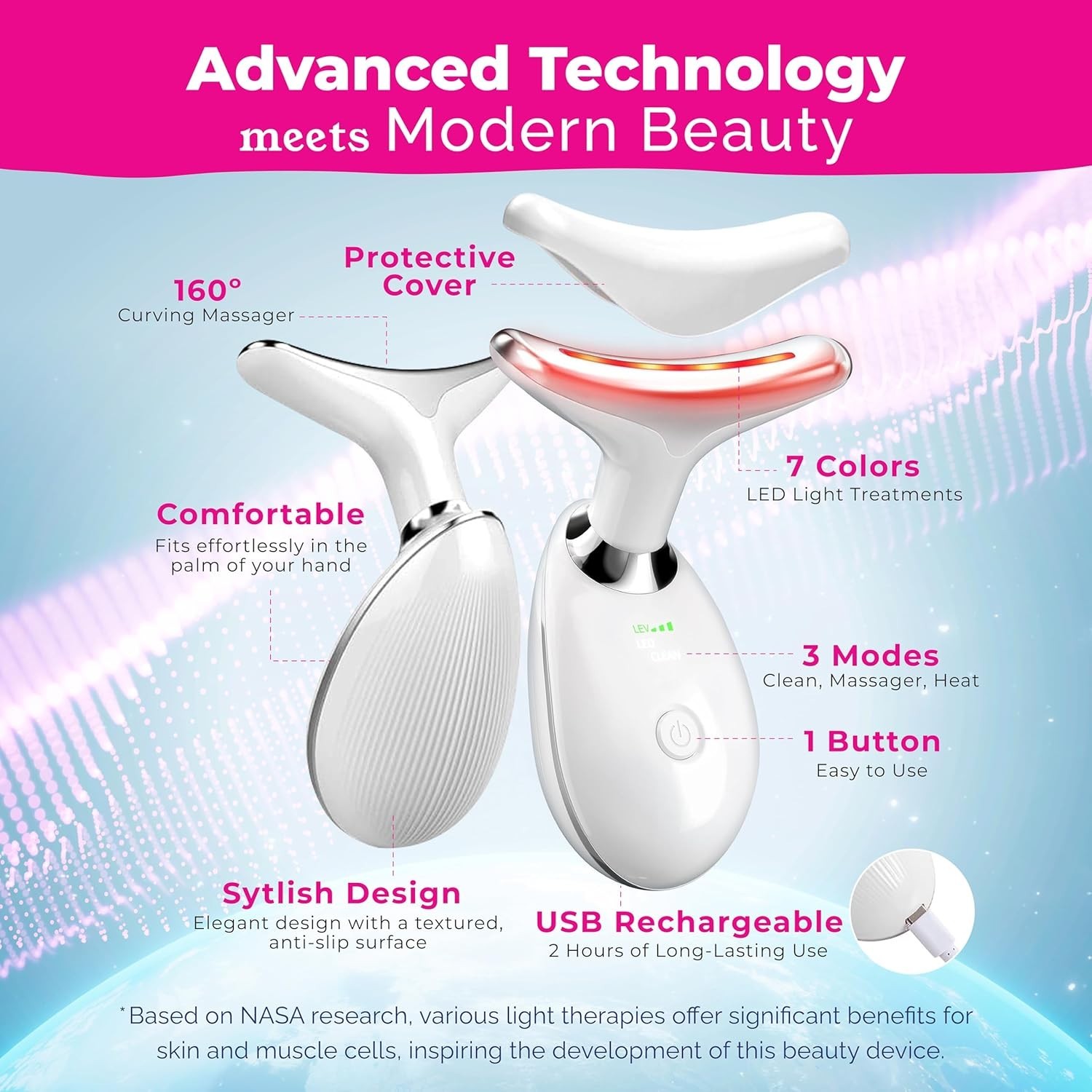 Biiney pinknext glow LIMITED EDITION 7 color LED NECK FACIAL THERAPY MASSAGER