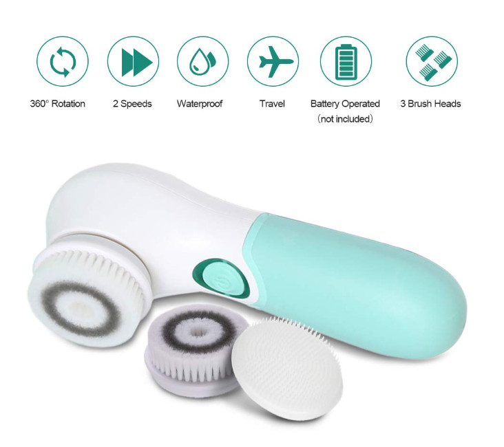 Cepillo facial eléctrico 3 cabezales limpieza profunda masaje anti puntos negros