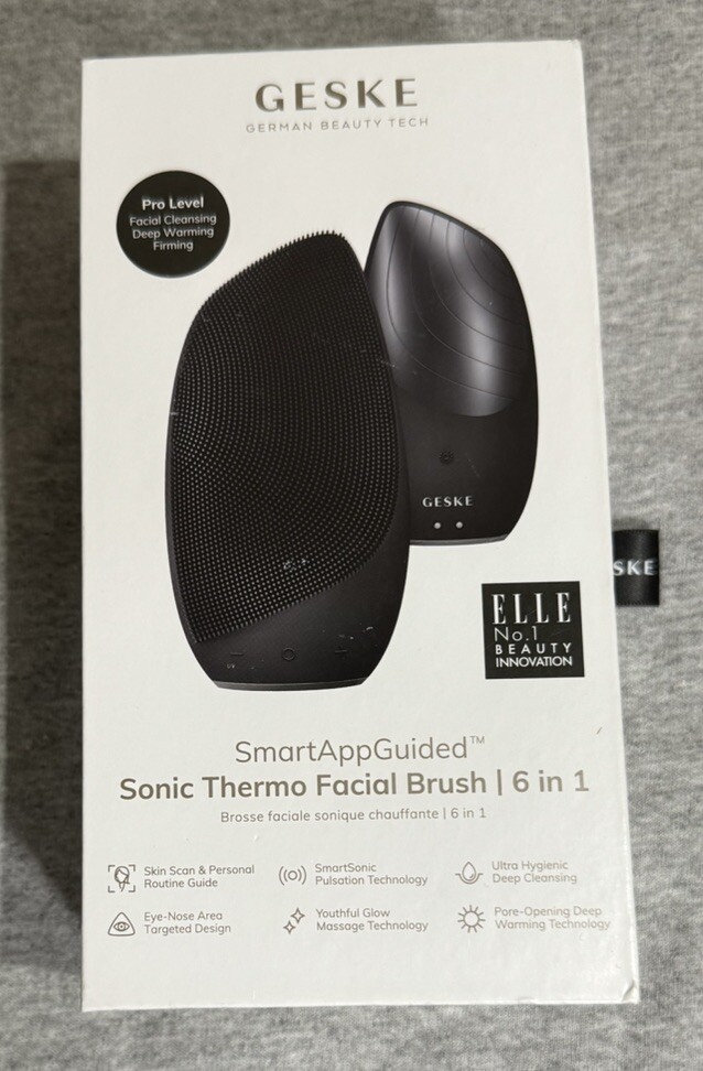 Geske 6 in 1 Sonic Thermo Facial Brush App Guided NIB Black $50