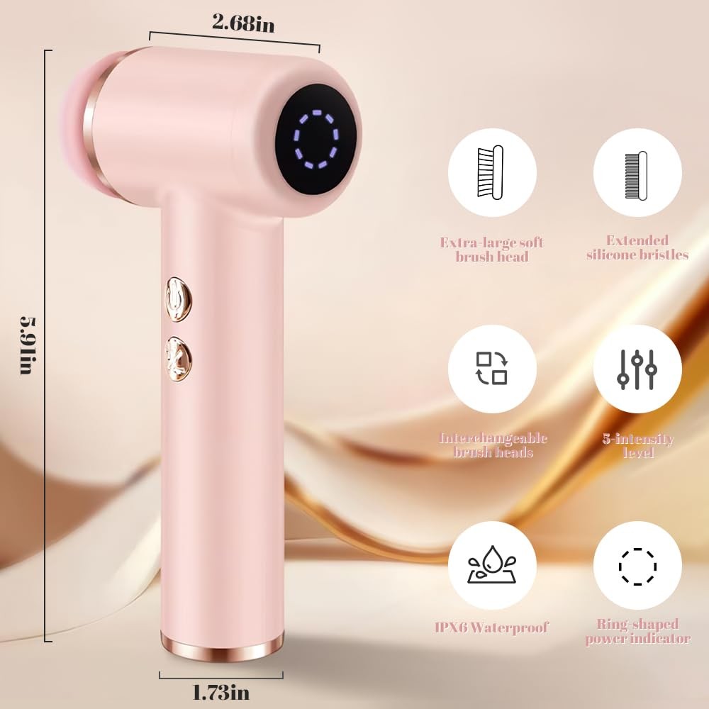 Dexmary Facial Cleansing Brush, 5 Speeds Adjustable Pink