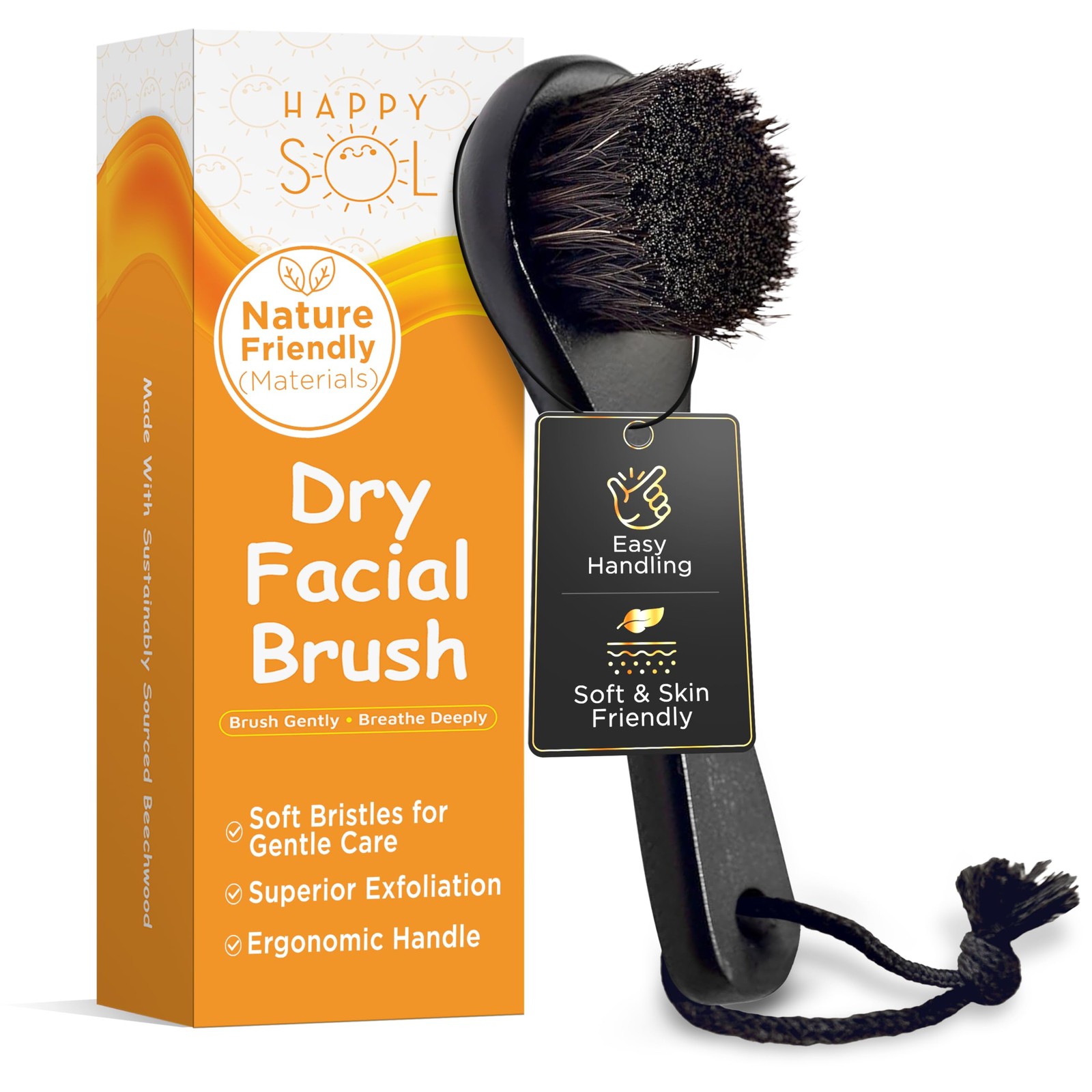 Dry Facial Brush for Lymphatic Drainage by Happy Sol – Regular, Black