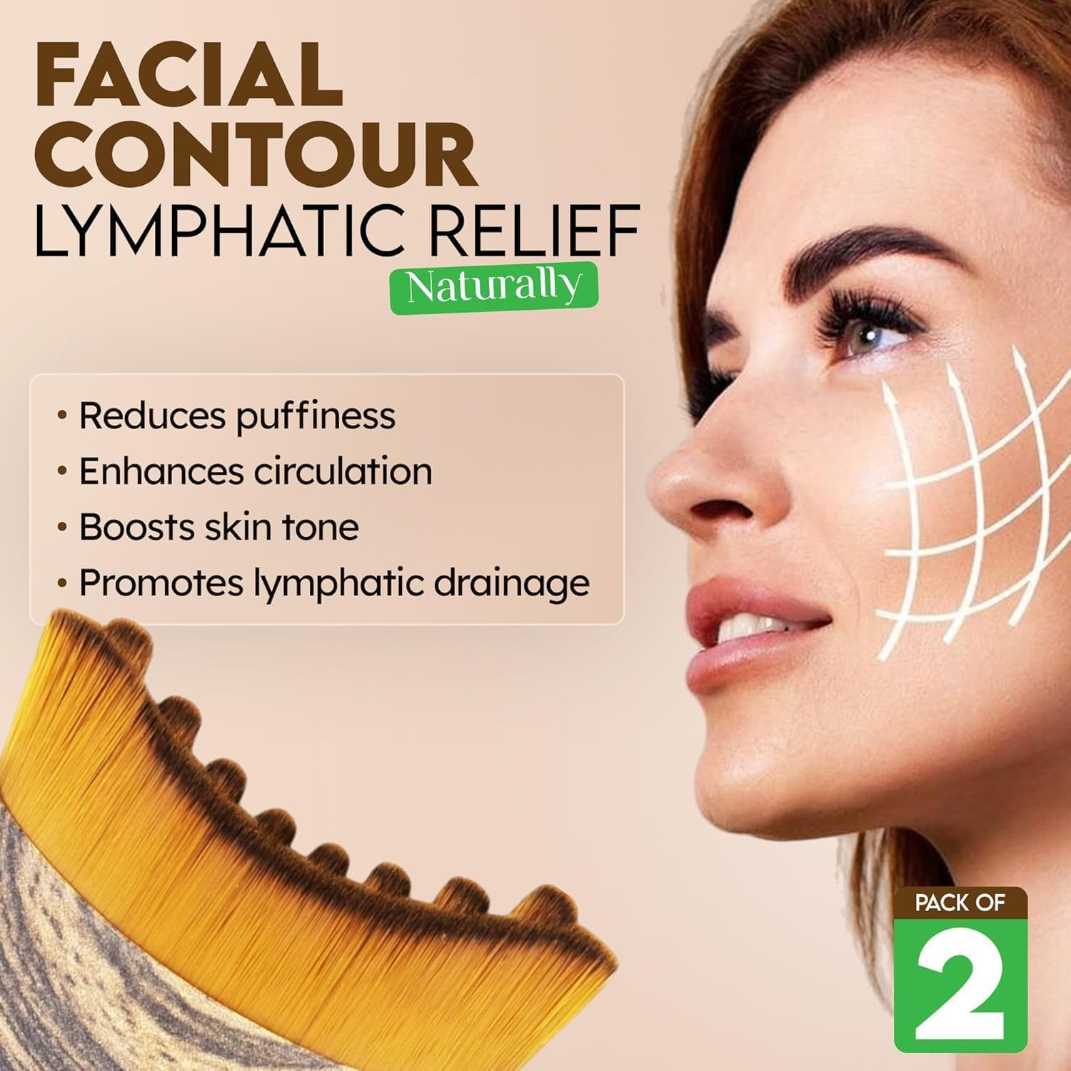 Lymphatic Contour Face Brush,Contour Face Brush for Lymphatic Drainage,Dry Lymph