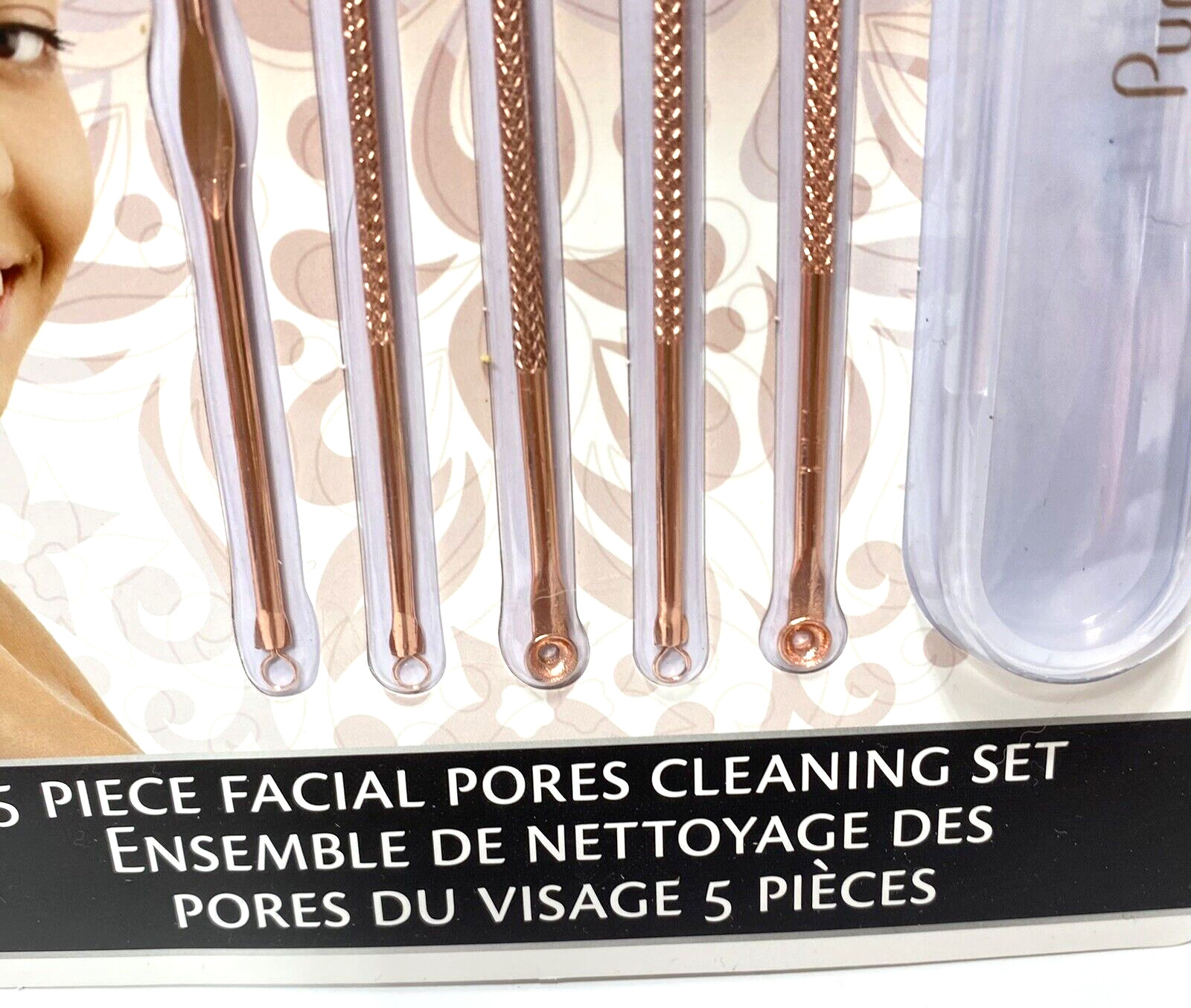 Facial Pore Cleaning Set 5pc Acne Remover Pimple Popper Kit, Rose Gold, New Silk