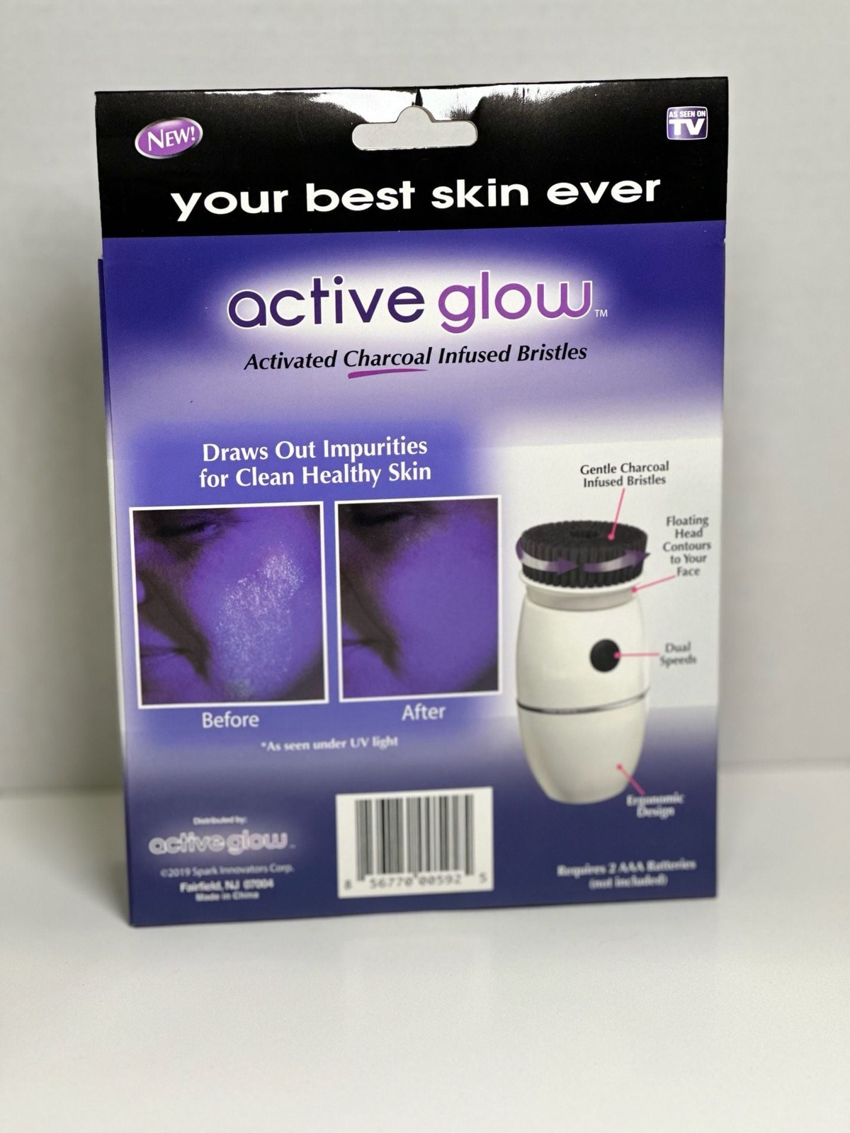 Active Glow Activated Charcoal Infused Rotating Facial Cleansing Brush – New