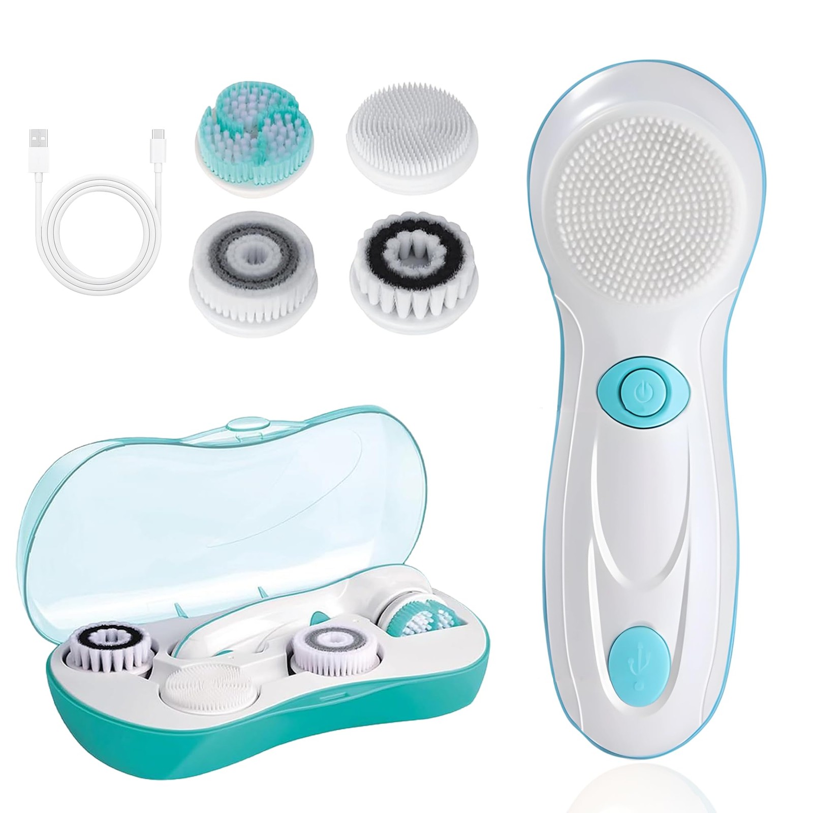 Facial Cleansing Brush, Electric Face Scrubber with 4 Cleanser Heads Green