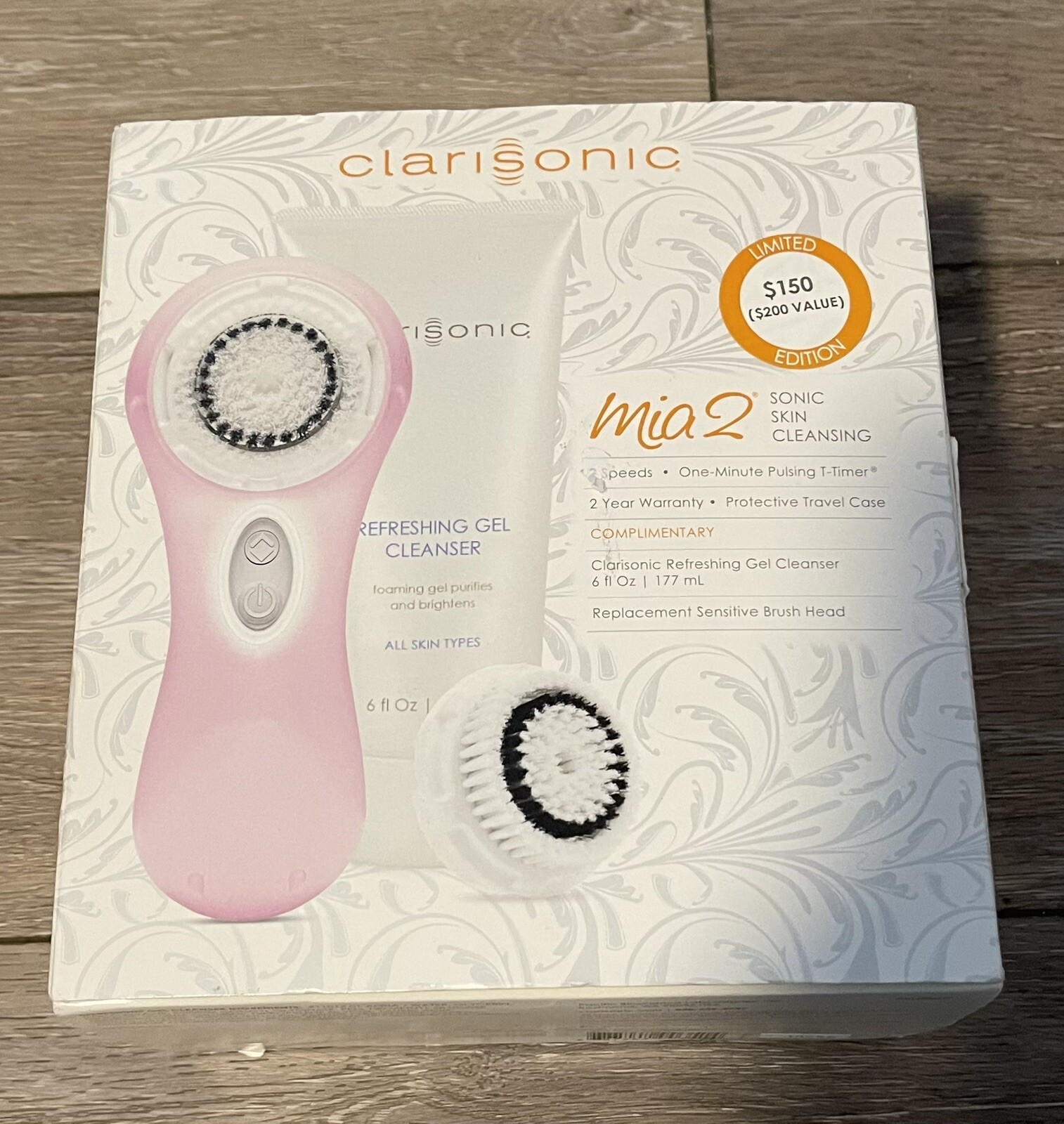 Clarisonic Mia 2 Sonic Skin Cleansing System-White w/ Extra Head +Gel Cleanser