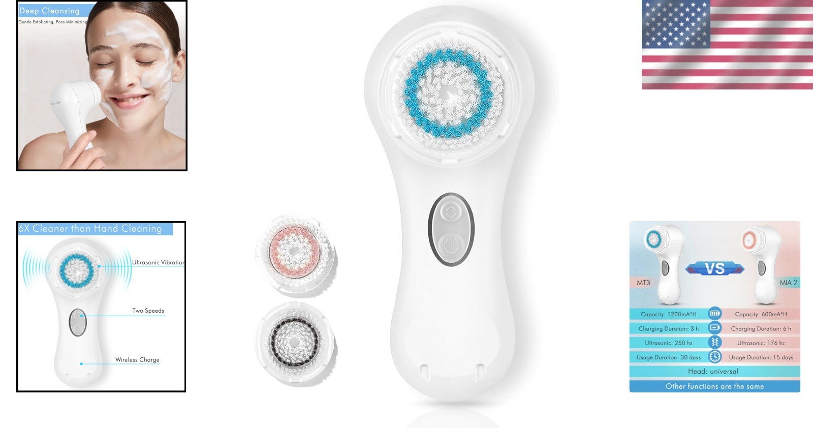 Sonic Face Cleansing Brush – Gentle Vibration, 2 Speeds, Waterproof, Recharge…