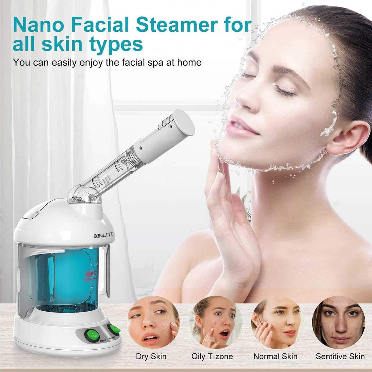 Vaporizador Facial Ozono Brazo 360 Portatil 40 Min Limpieza de Poros SPA Casa