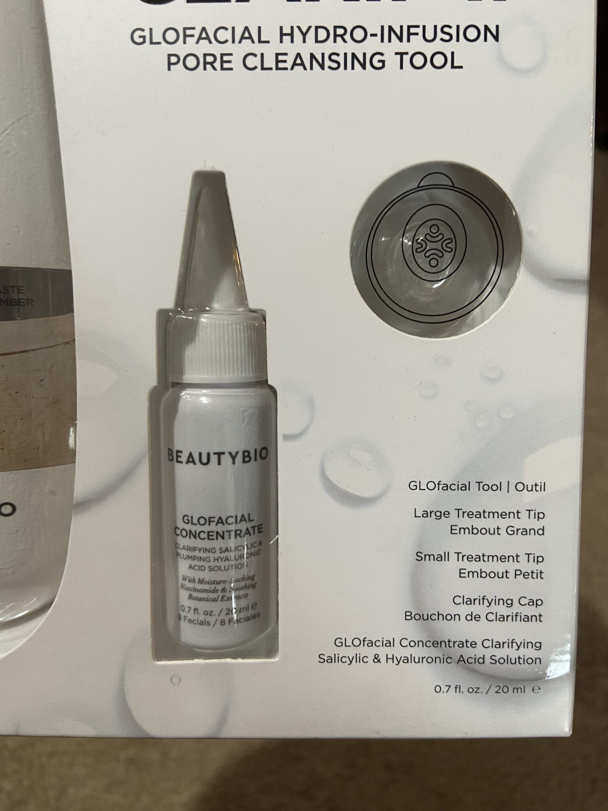 BeautyBio GLOfacial Hydro-Infusion Deep Pore Cleanse Tool Solution Blue LED NIB