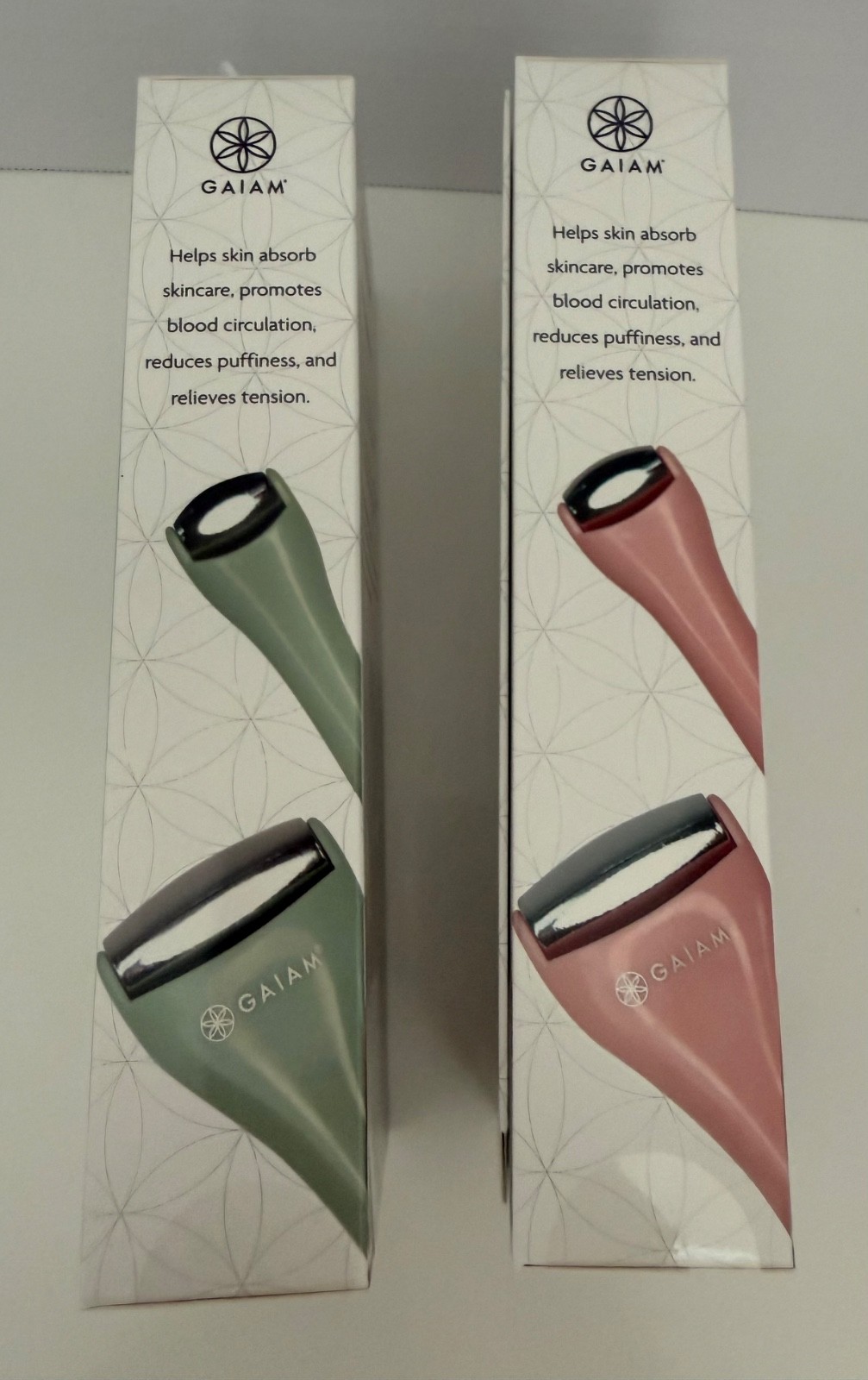 GAIAM | Dual-Ended METAL Facial Roller | PINK – GREEN | Relaxing Massage Roller