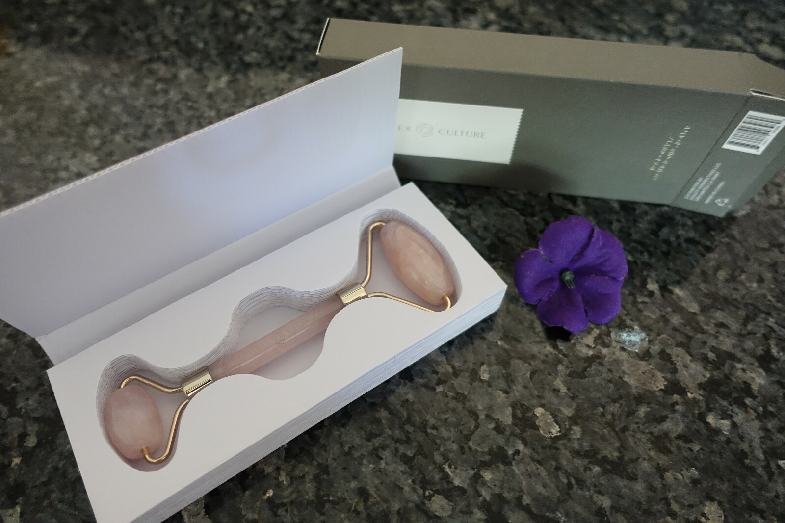 Complex culture rose quartz facial toning roller new in box full size