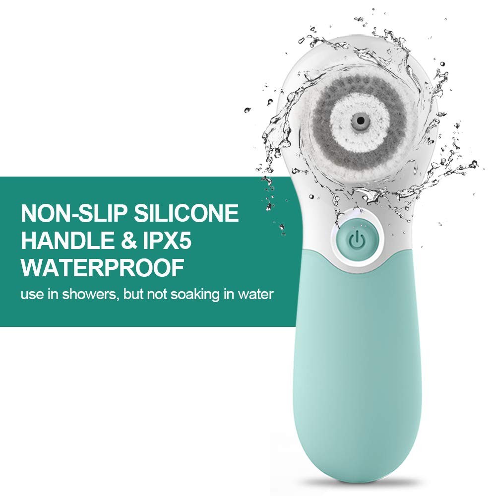 Facial Cleansing Brush Electric Exfoliating Massage 5 Piece Set, Green