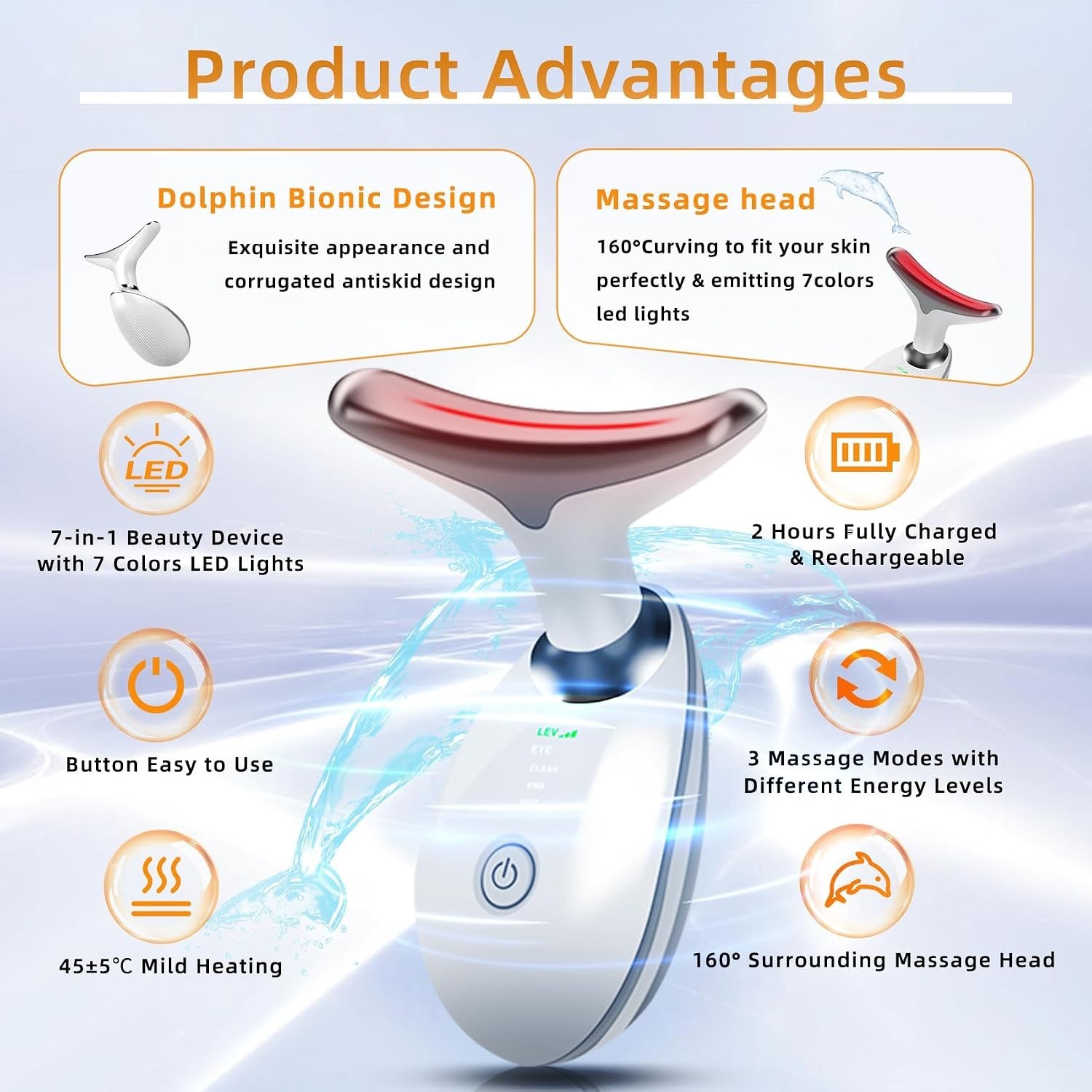 Gently Lifting 7 Color LED Beauty Device: Thermal & Vibration for Skin Wellness