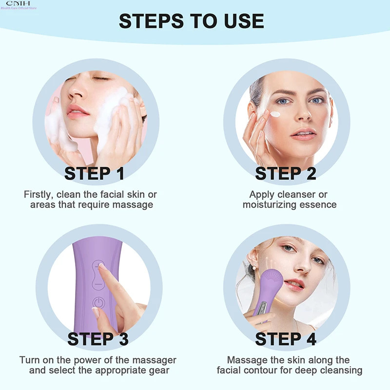 Silicone Face Scrubber 12000 RPM Sonic Vibration 3 in 1 Facial Cleansing & Massa