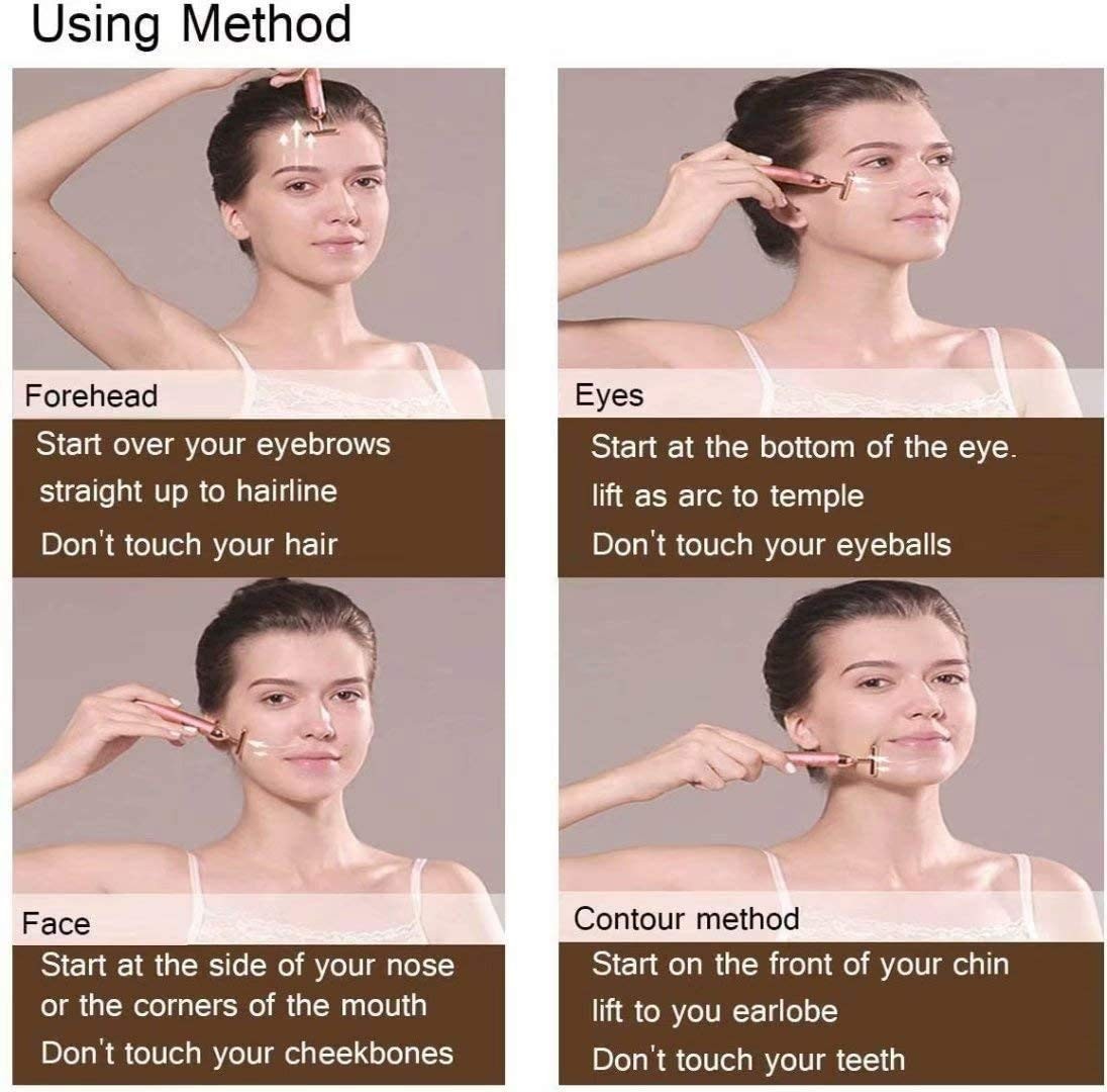 Beauty Bar 24k Golden Pulse Facial Massager, GOODYBUY T-Shape Rose Gold