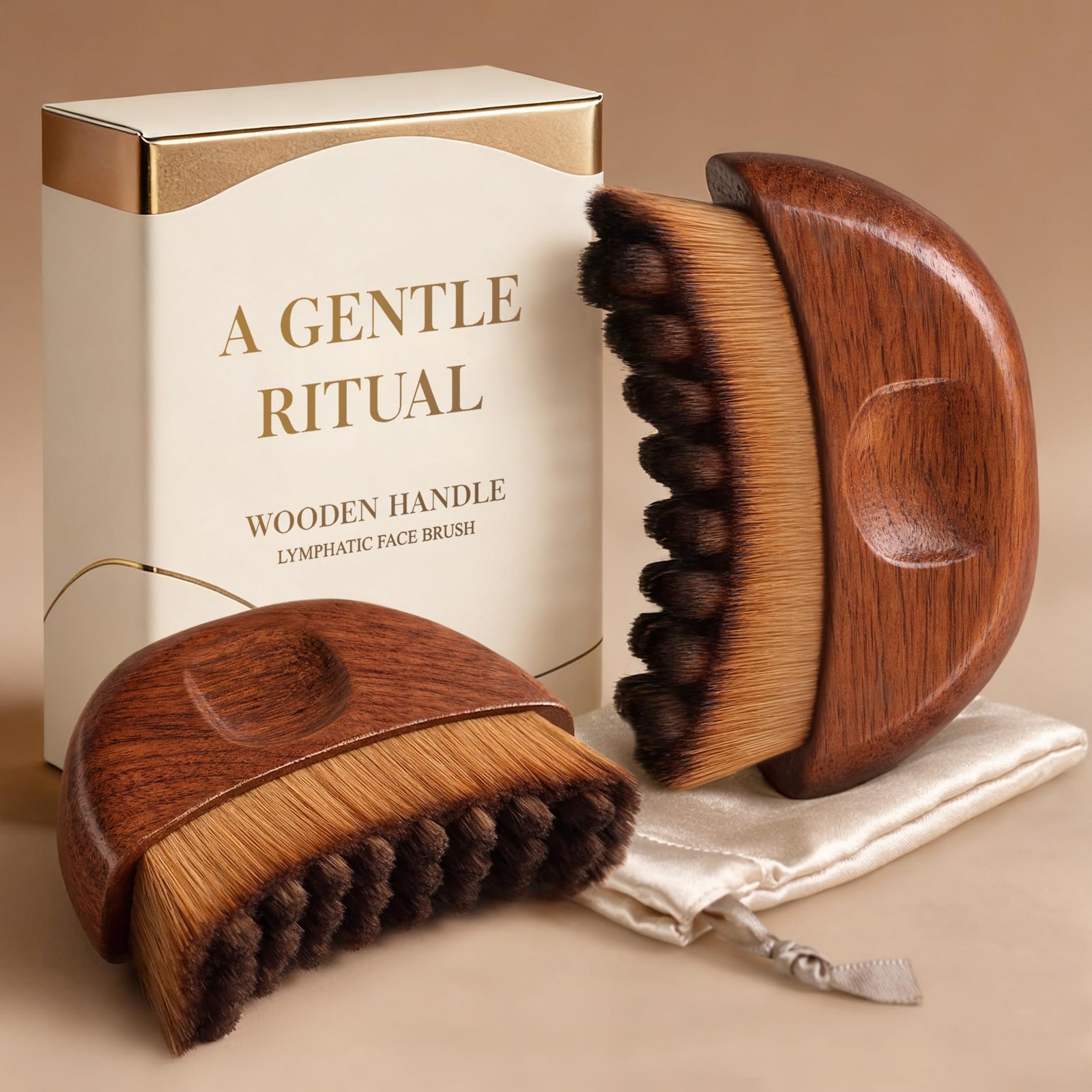 Lymphatic Contour Face Brush 2 Pack – Wooden Handle Facial Sculpting Guasha Dry