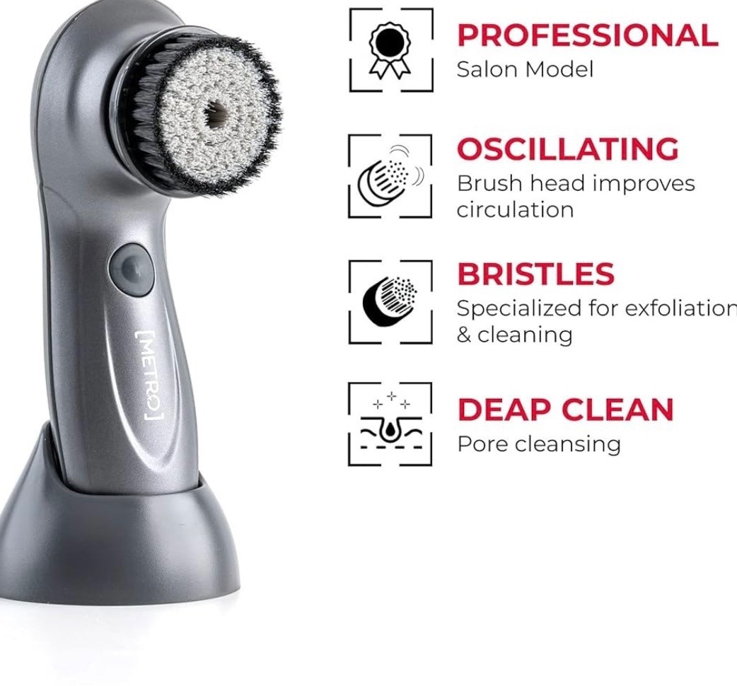Metro Facial Cleansing Brush Exfoliator Scrubber 3 heads Bi-directional Rotation