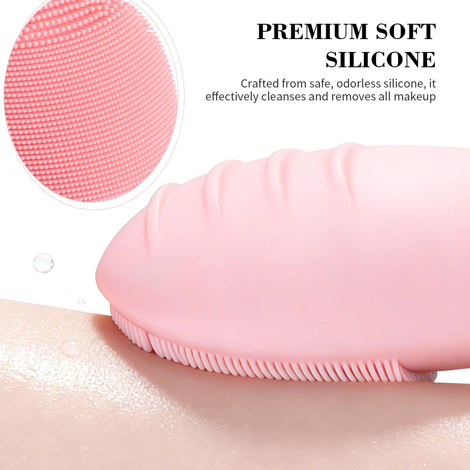 Facial Cleansing Brush, Rechargeable Silicone Face Scrubber with 5 Pink