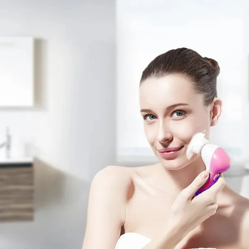 Waterproof Facial Cleansing Brush with 5 Brush Heads, Electric Face Scrubber
