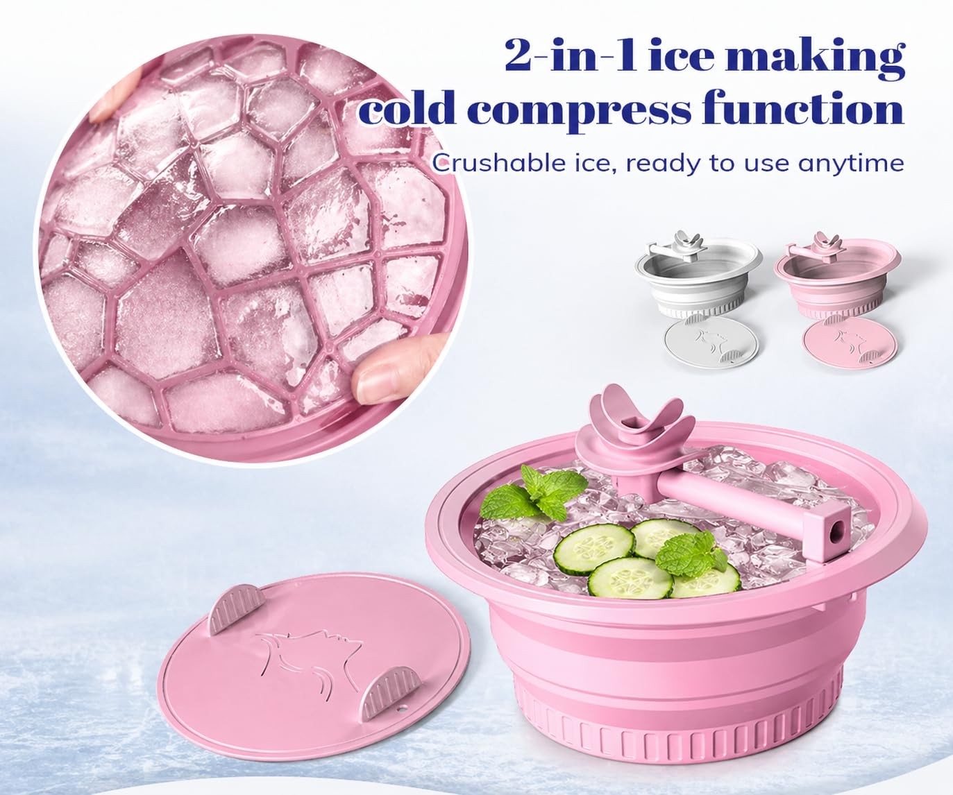 Ice Bath Bowl with Breathing Tubes and Built-in Ice Tray, Collapsible Silicon…
