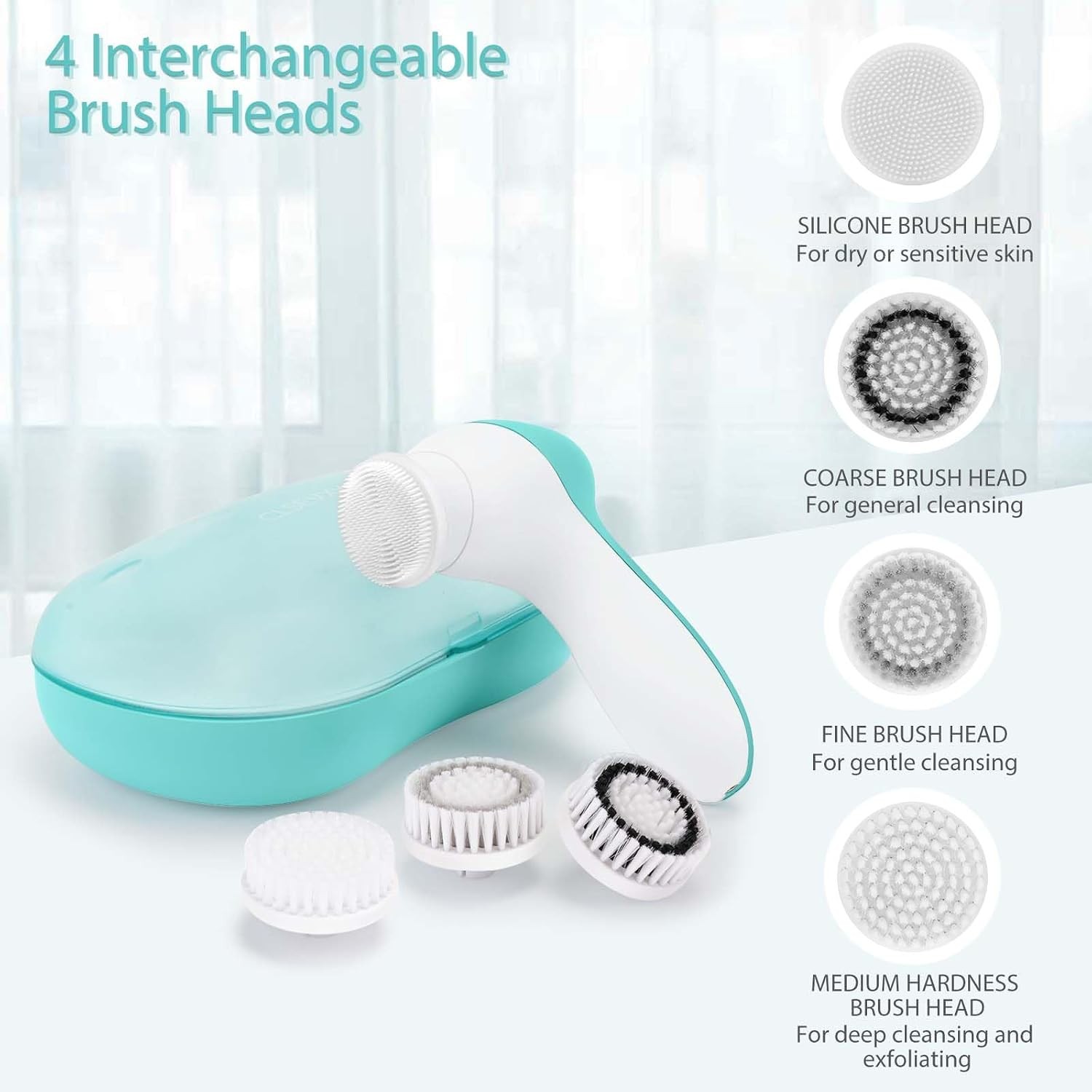 CLSEVXY Rechargeable Facial Cleansing Spin Brush 4 Brush Heads Waterproof