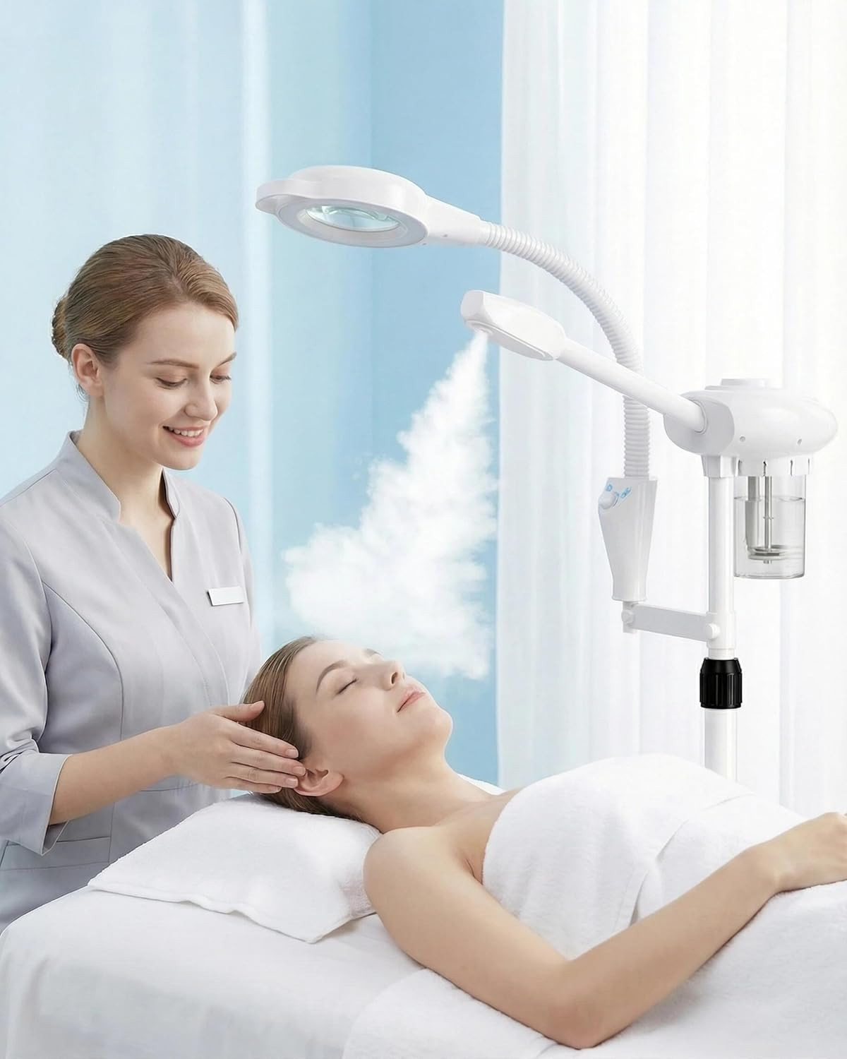 Professional Facial Steamer with Magnifying Lamp, Nano Ionic Face Steamer for Es