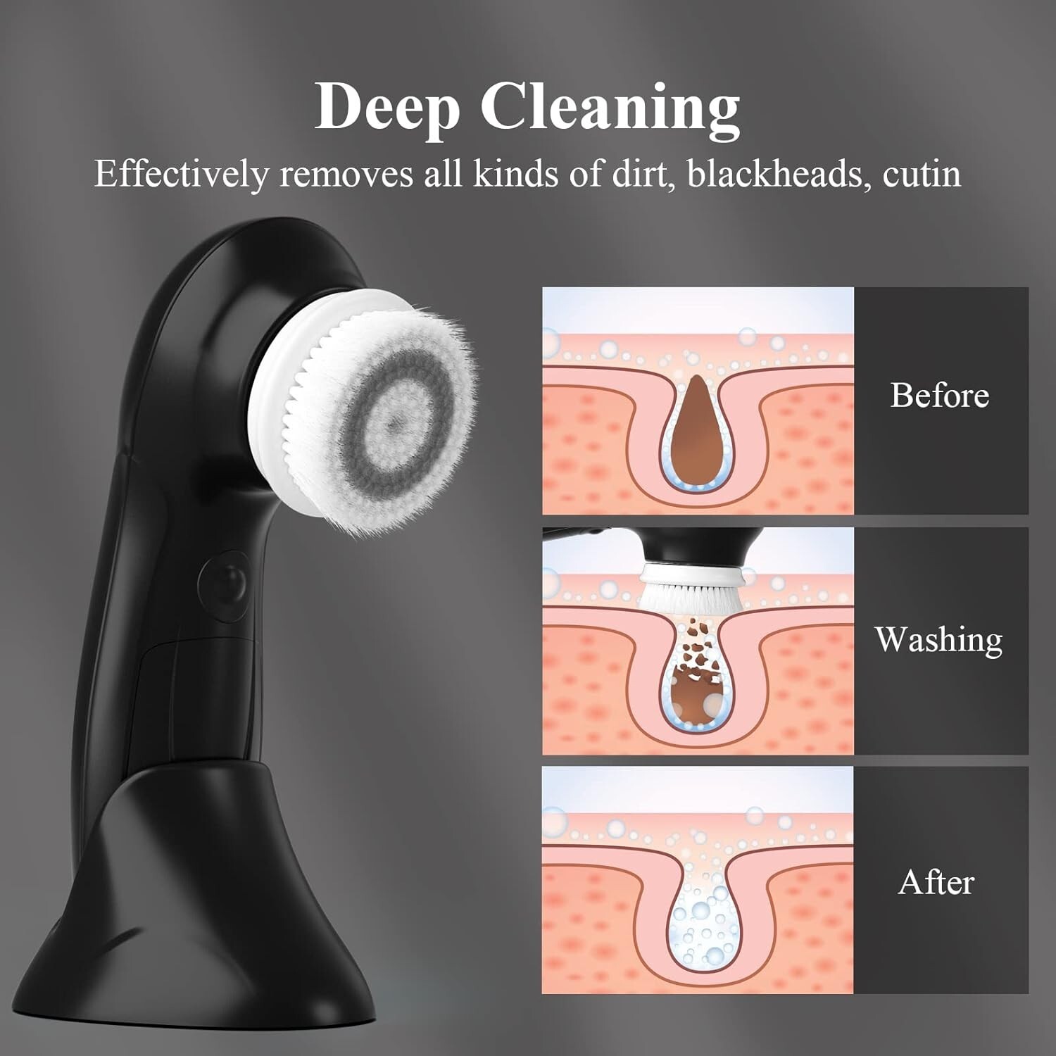 Facial Cleansing Brush for Men Face Scrubber with Advanced PBT Bristles Spin