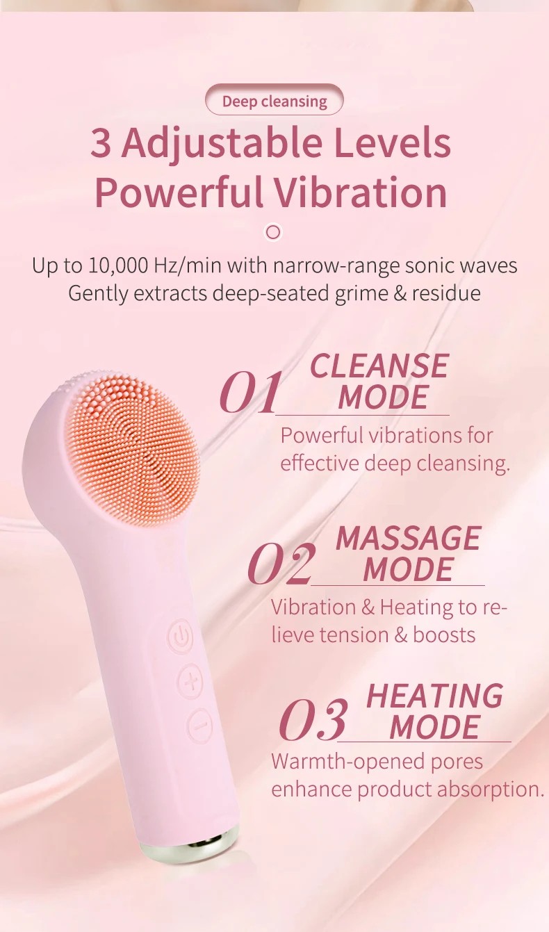 2IN1 Electric Facial Cleaning Vibration Massager Brush IPX7 Waterproof Silicone