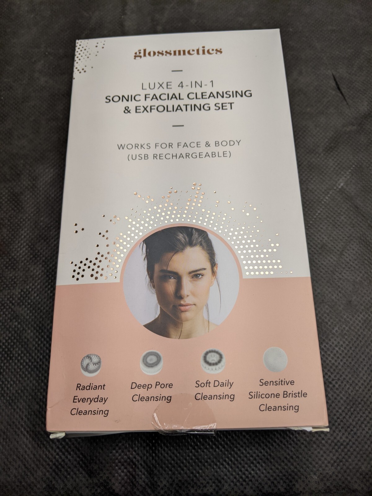 Glossmetics Luxe 4 in 1 Sonic Facial Cleansing & Exfoliating Device Purple