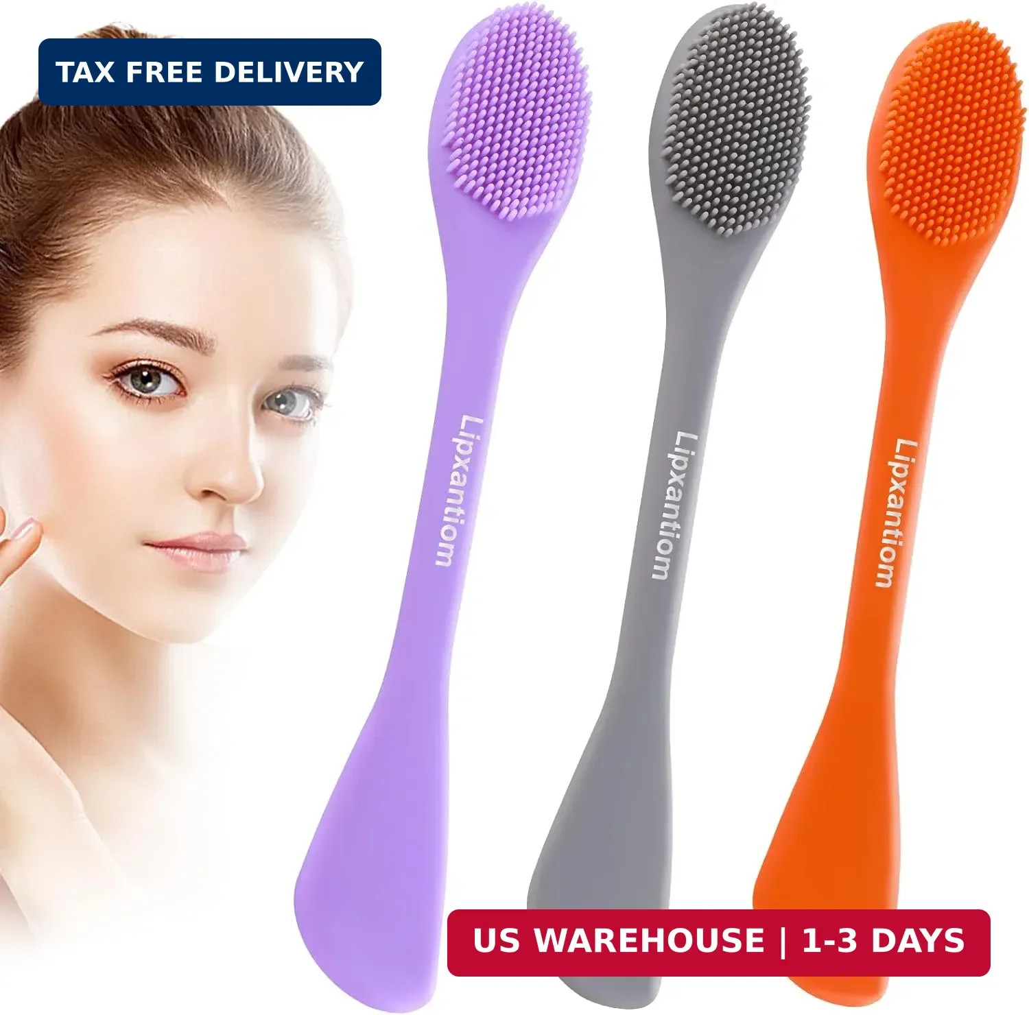 3 Pcs Silicone Facial Cleansing Brush, 2 in 1 Face Mask Applicator and Pore Clea