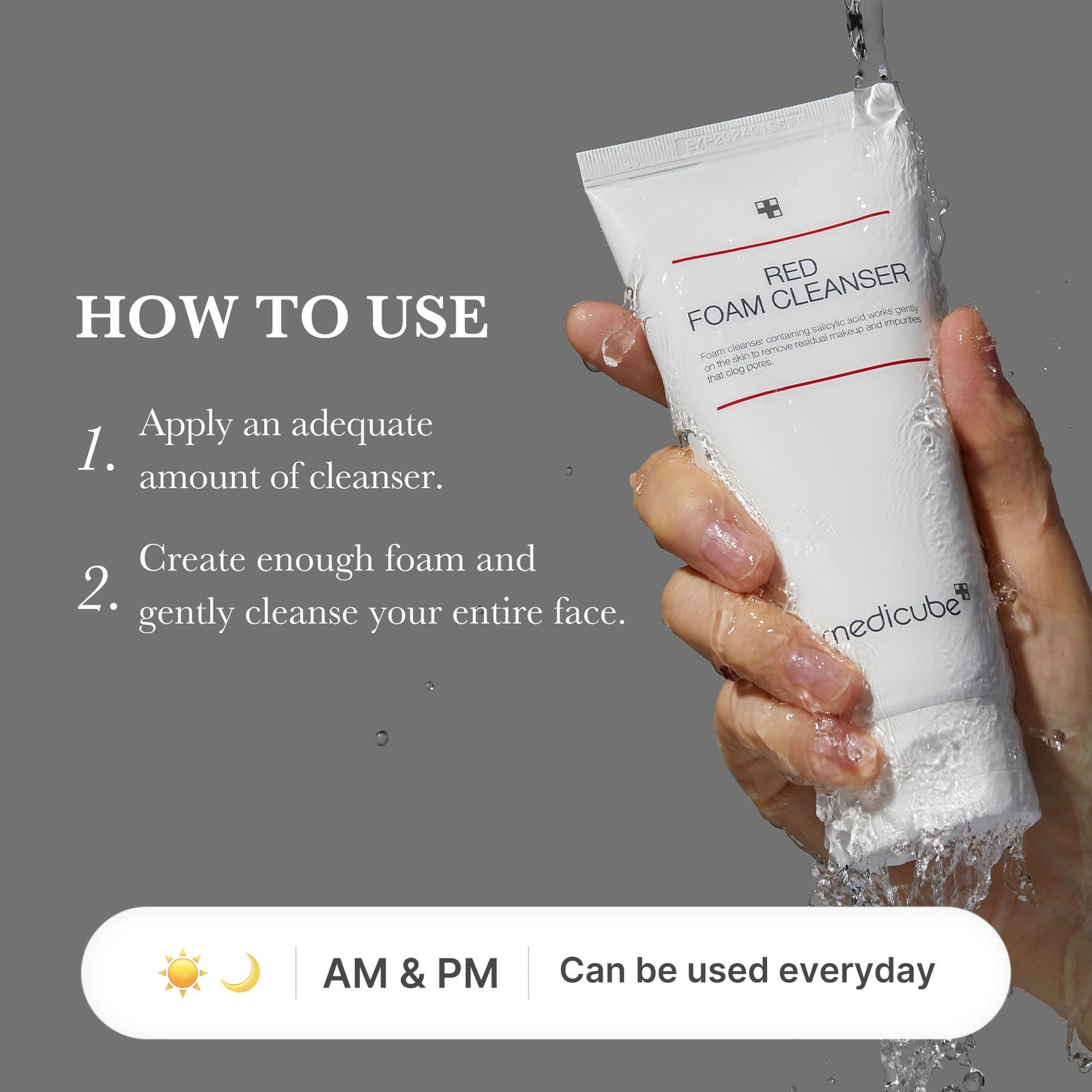medicube Facial Cleanser Red Foam 4.08 Fl Oz (Pack of 1), Salicylic Acid(BHA)