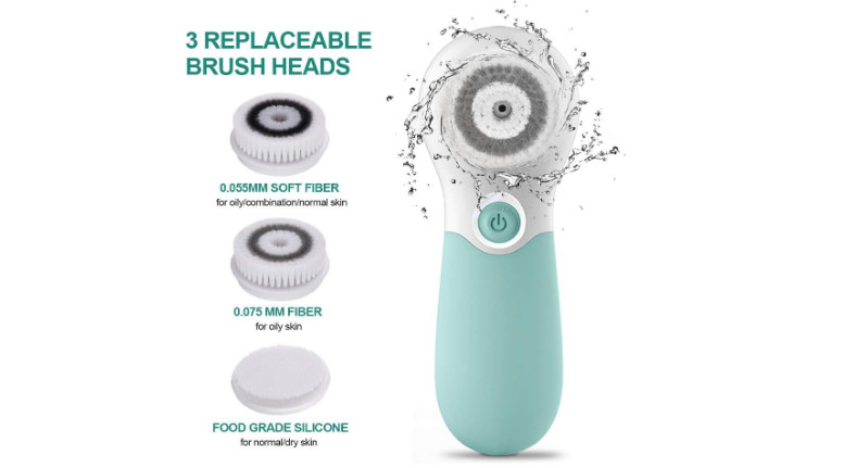 Facial Exfoliating Massage Brush Face Cleansing 3 Cleanser Heads Deep Cleaning