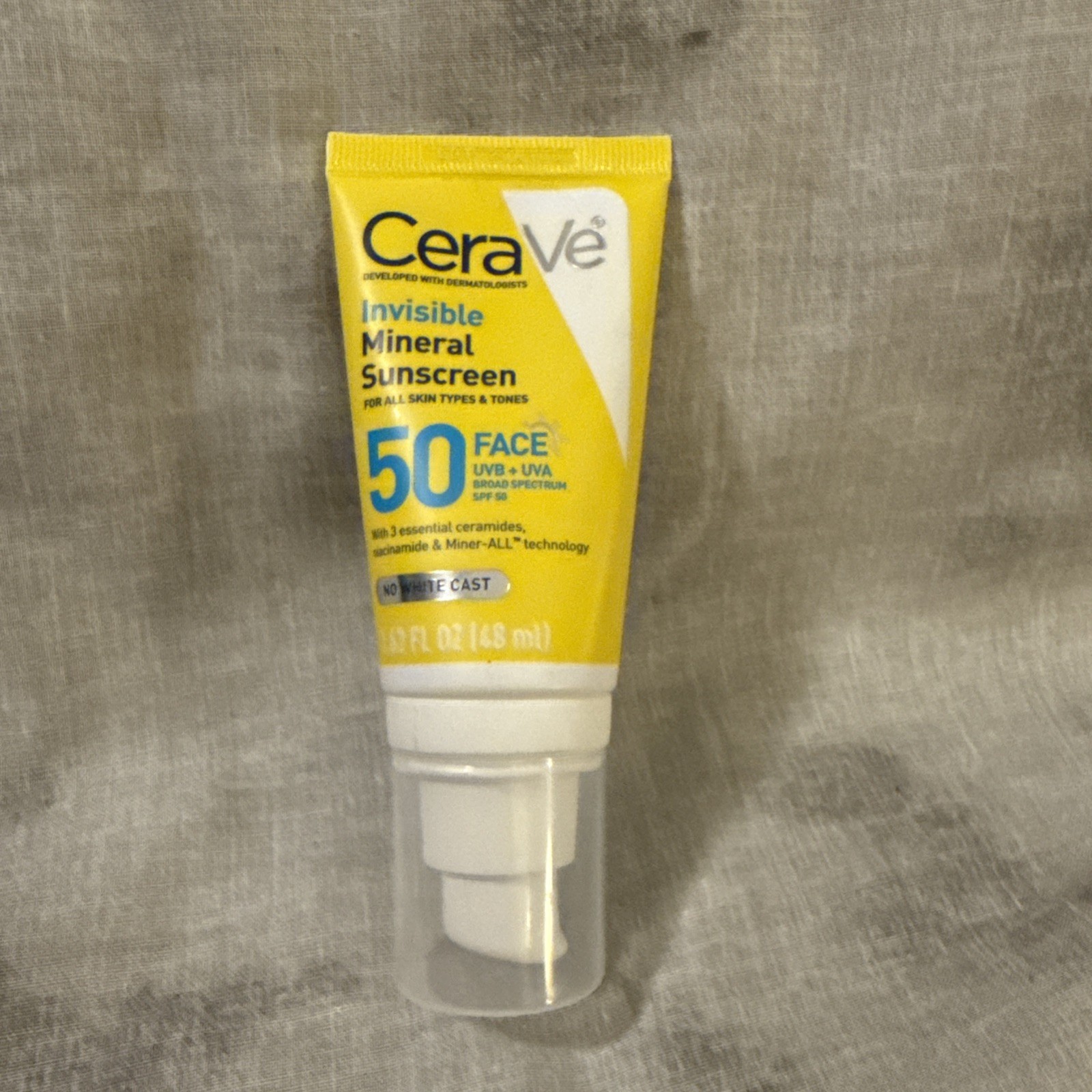 CeraVe Invisible Mineral Sunscreen SPF 50, Face 1.62 Fl Oz (Pack of 1),