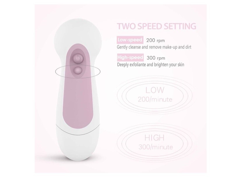 Waterproof Facial Cleansing Spin Brush Set with 5 Exfoliating Brush Heads – NEW