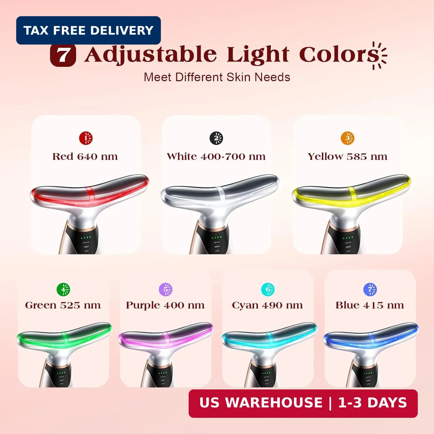 Pedete Facial Massager, 7 Colors Red Light Therapy for Face and Neck, Face Lift