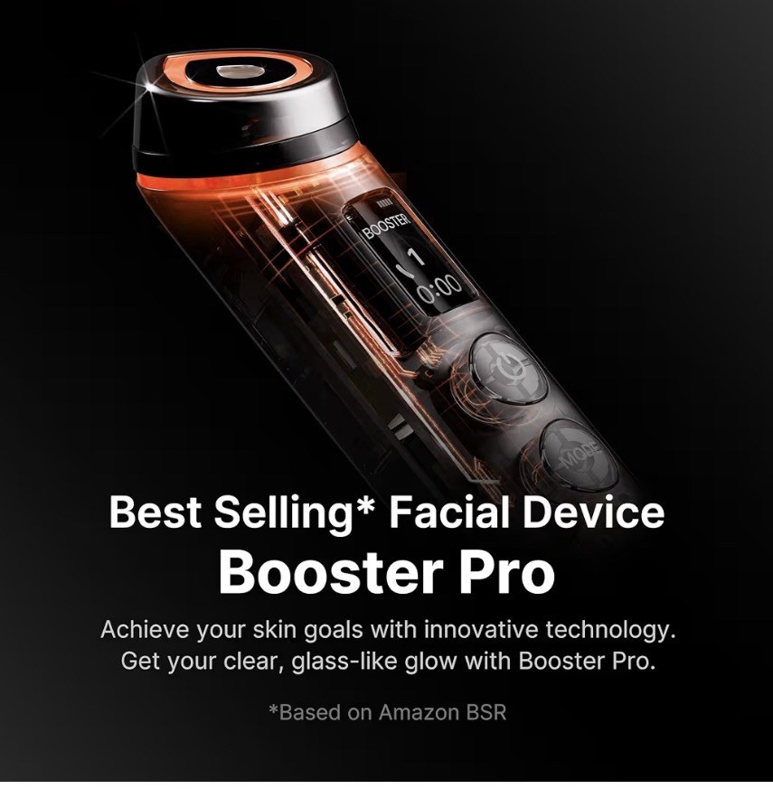 medicube Age-R Booster Pro | 6-in-1 Real Glass Glow Beauty Massager | Black