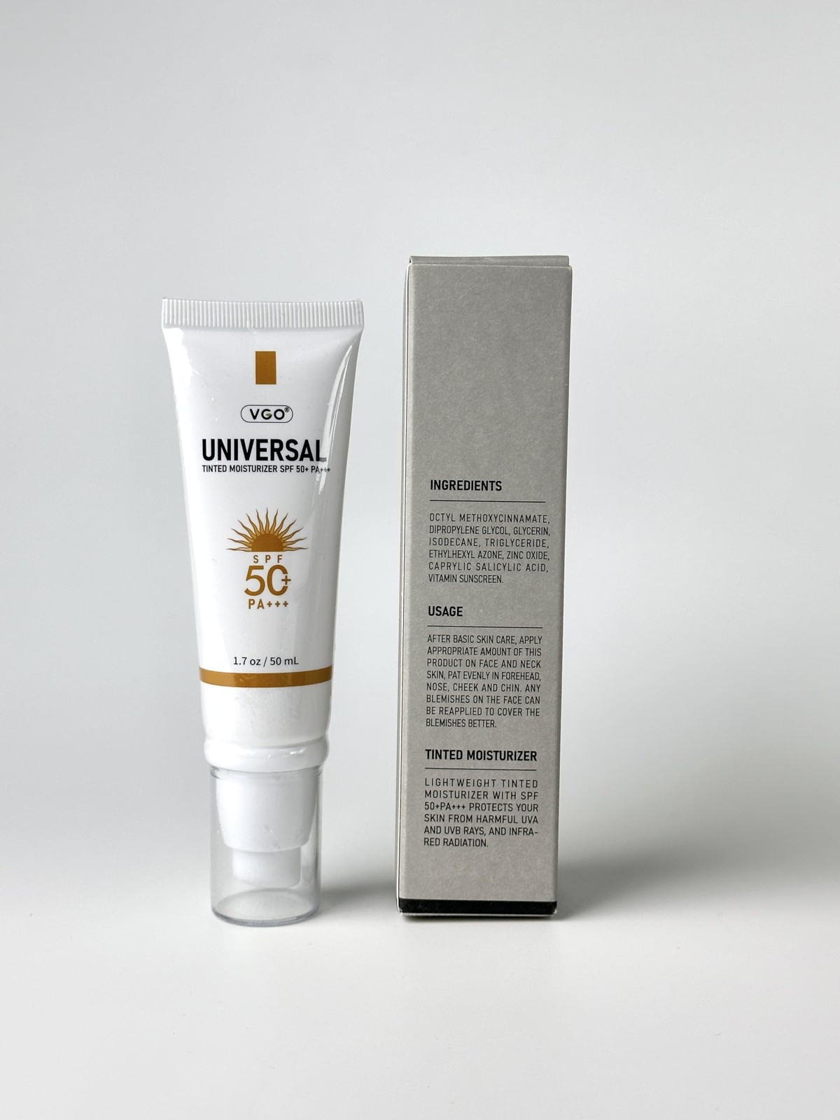 VGO Tinted Sunscreen for Face SPF 50, Hydrating 1.7 Fl Oz (Pack of 1), Light