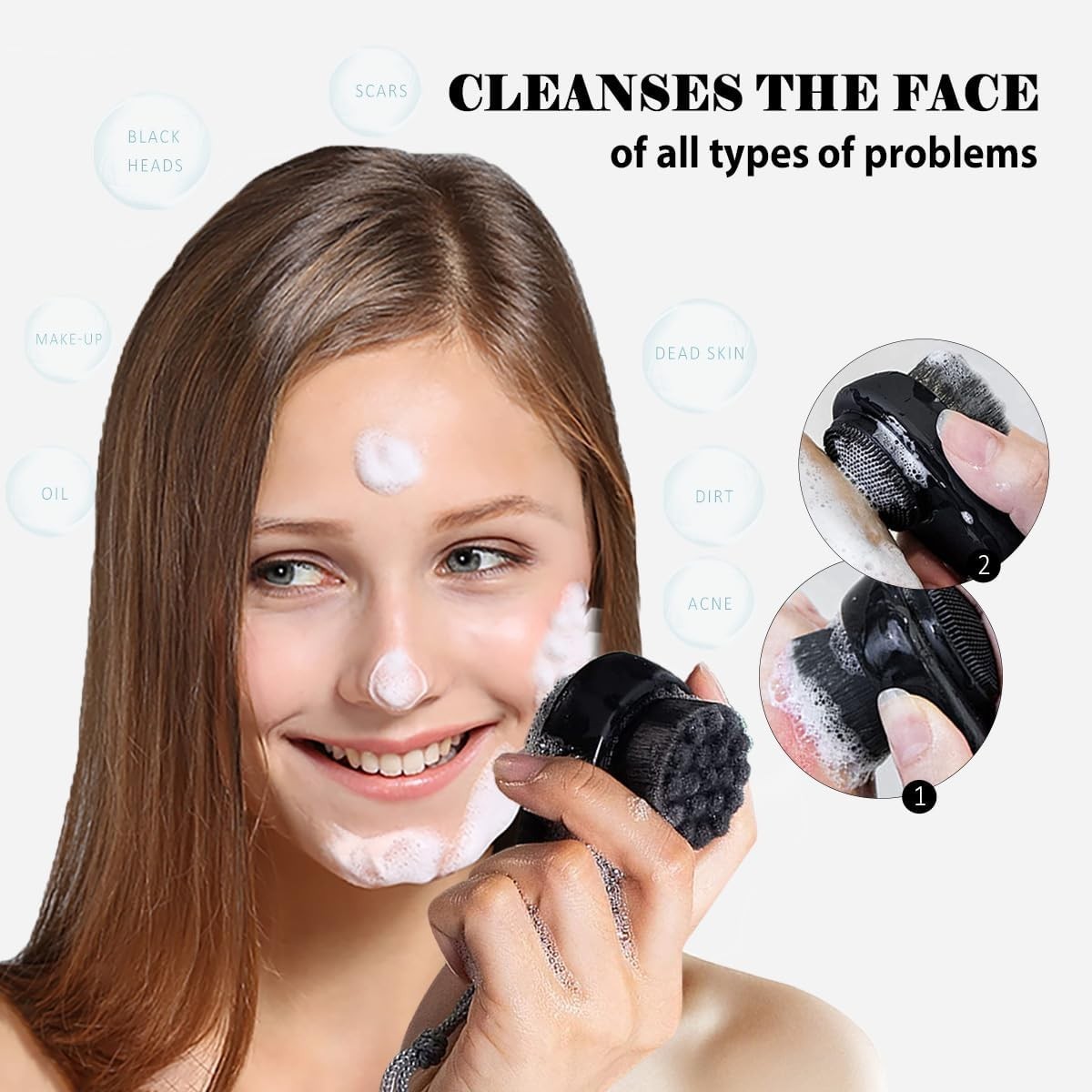 2 Pack Facial Cleansing Brushes 2-in-1 Face Brush Deep Pore Clean Exfoliating Sc