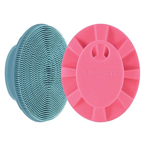Silicone Face Scrubber, Exfoliating Brush Manual Handheld 3rd-dark Green+pink